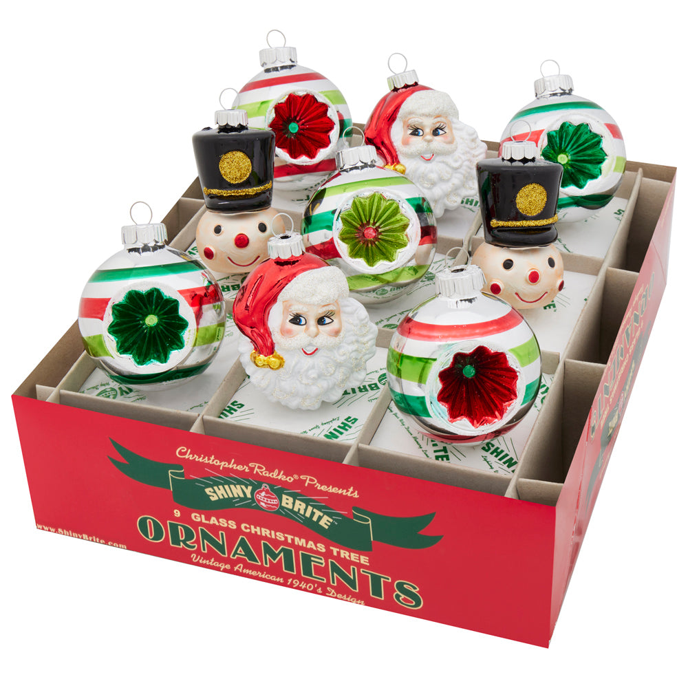 Holiday Splendor 9-Pack 2.5-Inch Reflective Round Ornaments & Figures - Perfect for Christmas Tree Decorations and Festive Home Decor