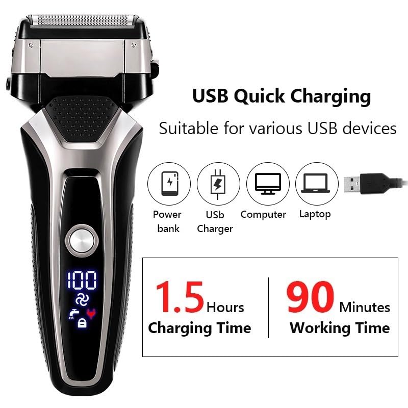 USB Rechargeable Electric Shaver for Men - 3D Floating Triple Blade Stainless Steel Shaving Machine with Barber Precision | Smooth Shave for Daily Grooming & Travel | Silver with Gift Box