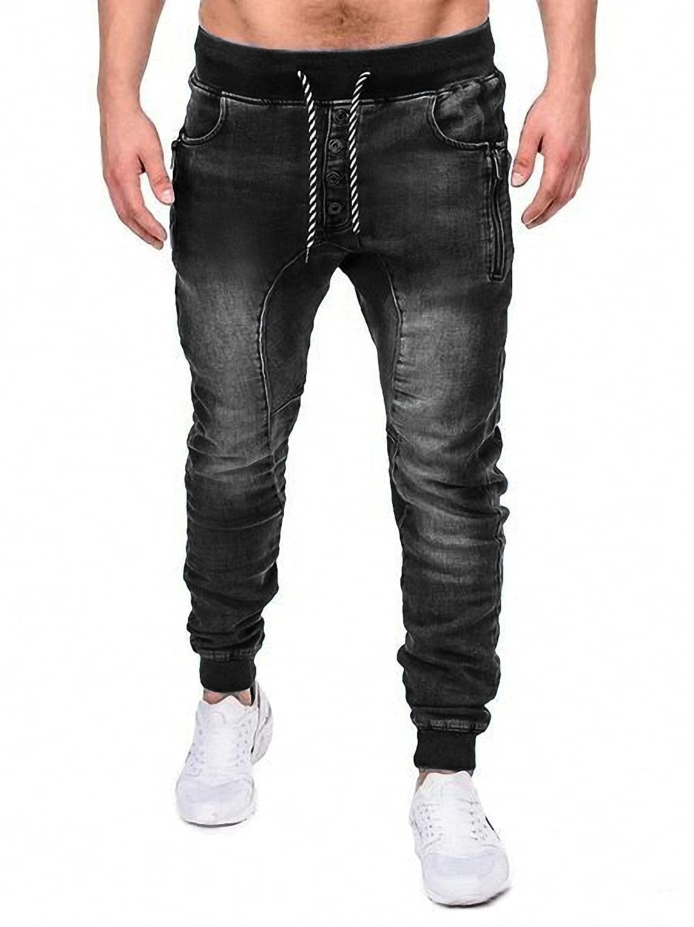 Men's Slim Fit Stretch Denim Jogger Pants - Casual Tapered Leg Cargo Sweatpants for Workout, Running & Streetwear Fashion