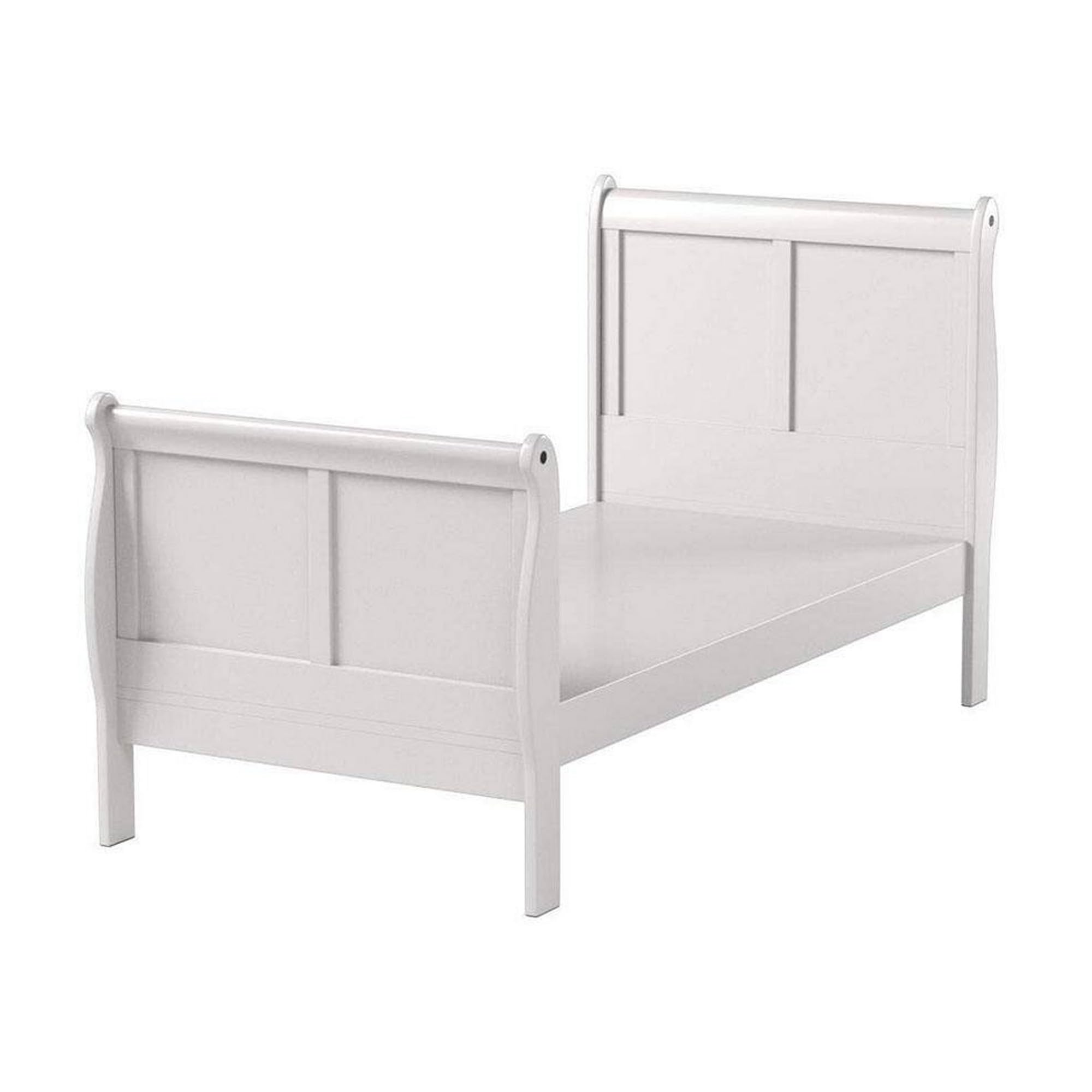 Benzara White Wooden Twin Size Sleigh Bed - Classic Elegant Design for Kids Room, Guest Bedroom & Cozy Home Decor