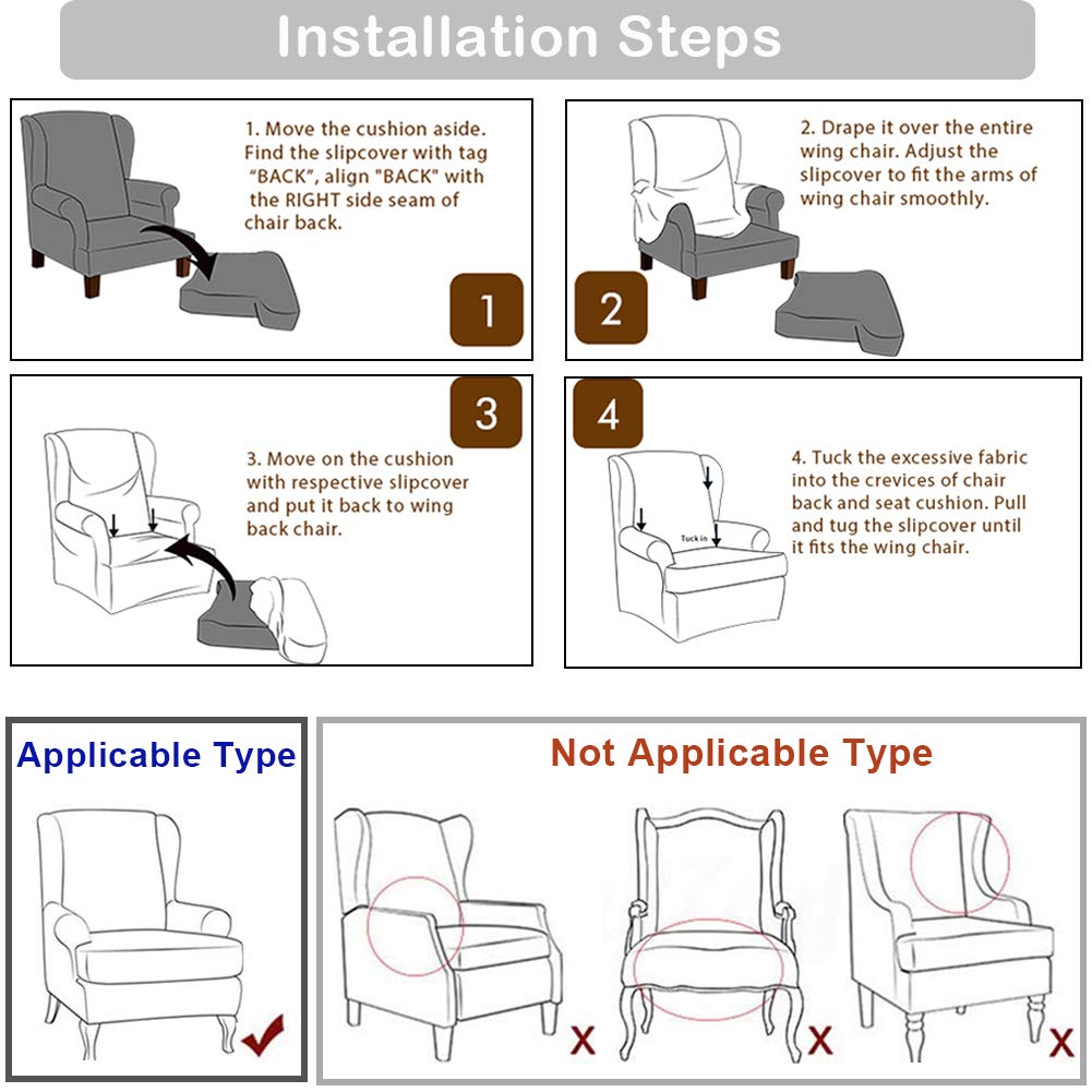 TOPCHANCES 2-Piece Stretch Wingback Chair Slipcover Set with Cushion Cover - Breathable Furniture Protector for Living Room, Bedroom & Office - Fits Most Wingback Chairs & Sofas (Easy Wash, Anti-Slip Design)