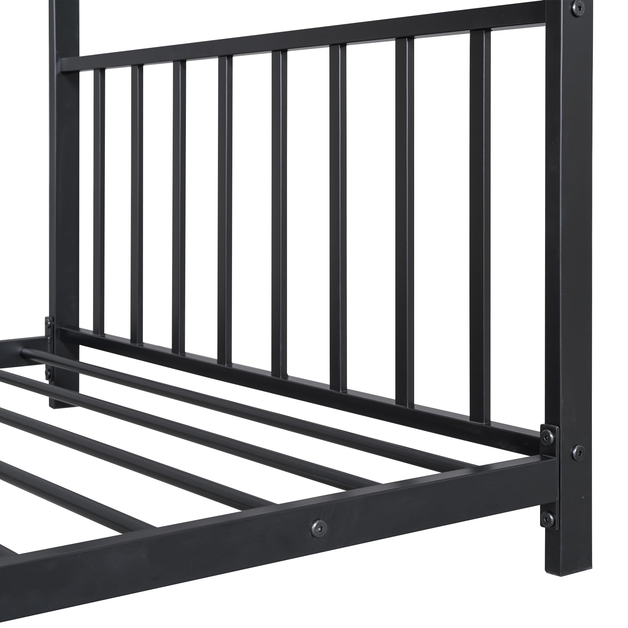 Montessori Twin Size Floor Bed for Kids - Sturdy Metal Frame with High Headboard & Roof Design - Perfect for Boys & Girls Bedrooms (Black) - Ideal for Montessori Learning & Cozy Sleep Spaces