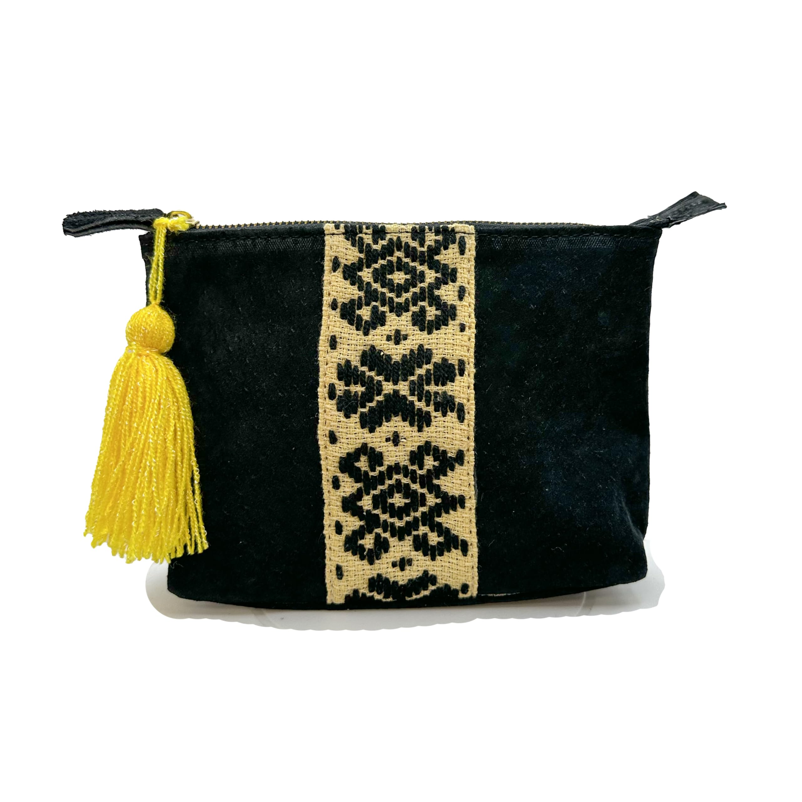 Jühue Artesanal Handmade Mexican Embroidered Makeup Bag 'Cecilia' - Black Cosmetic Pouch with Artisan Hand Embroidery | Perfect for Travel, Bridal & Gift Giving