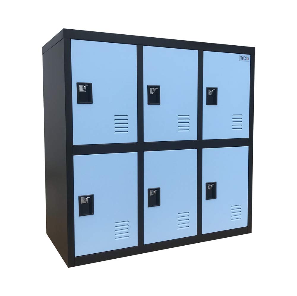 MECOLOR Metal Kids Locker for Girls - 6-Drawer Storage Organizer for Bedroom & Playroom - Holds Clothes, Bags, Toys, Books - Blue with Padlock - Perfect for School, Home, and Kids Room Organization
