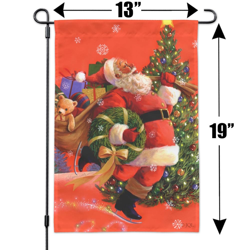 Santa Skating Christmas Holiday Decorative Flag for Tree Garden and Yard - Perfect for Outdoor Holiday Decorations and Festive Seasonal Displays