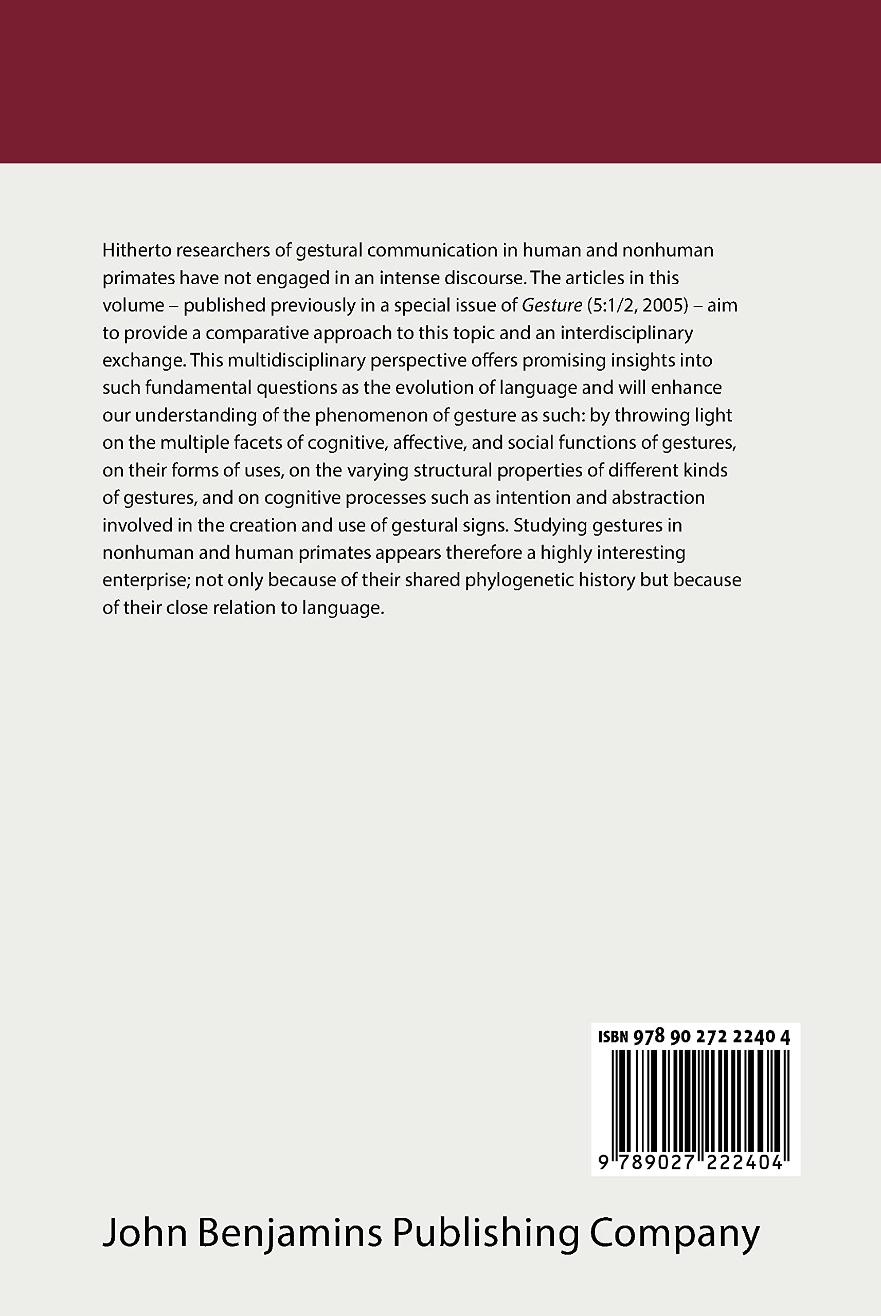 Gestural Communication in Nonhuman and Human Primates - Benjamins Current Topics | Comparative Primate Behavior Study for Researchers & Students