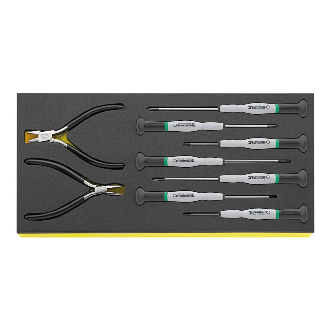 Stahlwille 96838787 9-Piece Professional TCS Electronics Screwdriver Set with Nose Pliers & Side Cutters - Heavy Duty German-Made Tool Kit (175x350x35mm) for Electrical Repairs, DIY Projects & Industrial Maintenance