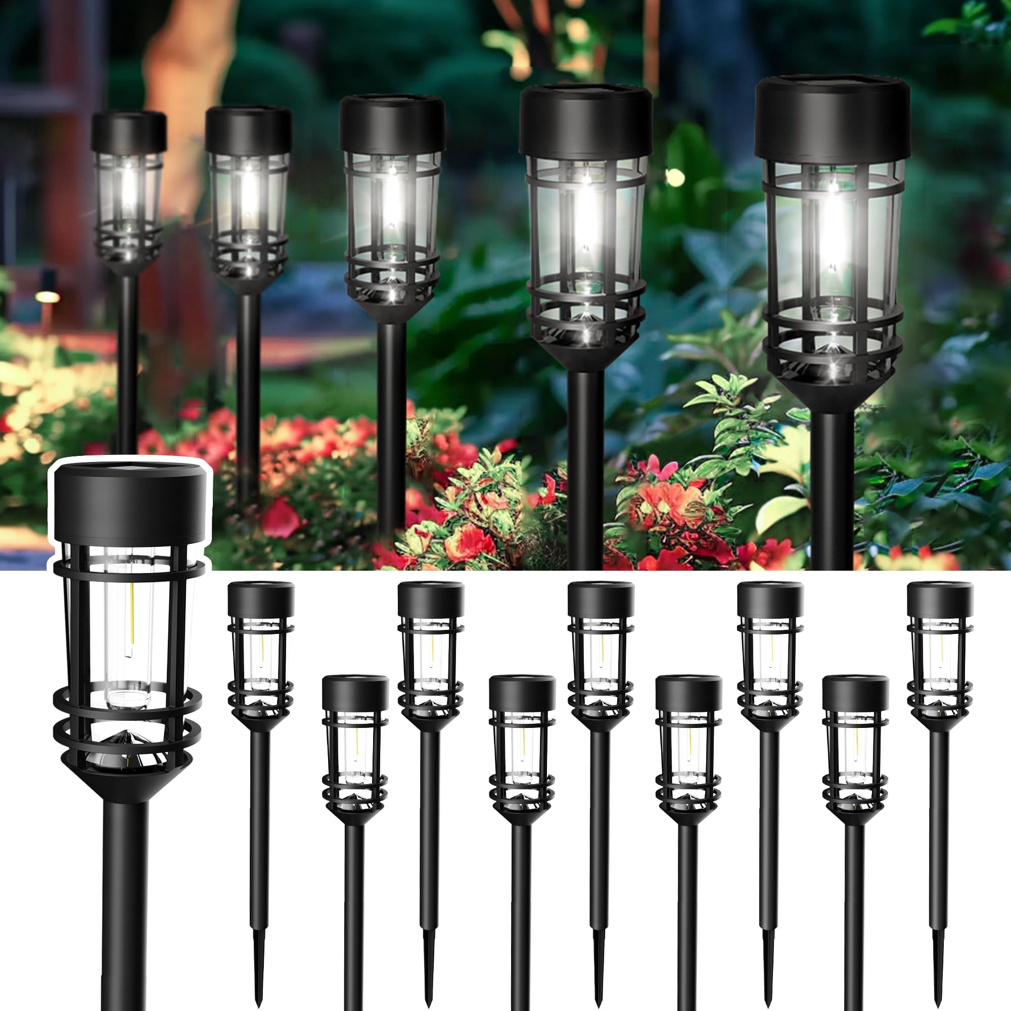 GIGALUMI 10 Pack Solar Pathway Lights - Outdoor Waterproof Solar Powered Walkway Lights for Driveway, Yard, Patio & Lawn Decor (Cold White) - Perfect for Garden Lighting, Landscape Illumination & Nighttime Safety