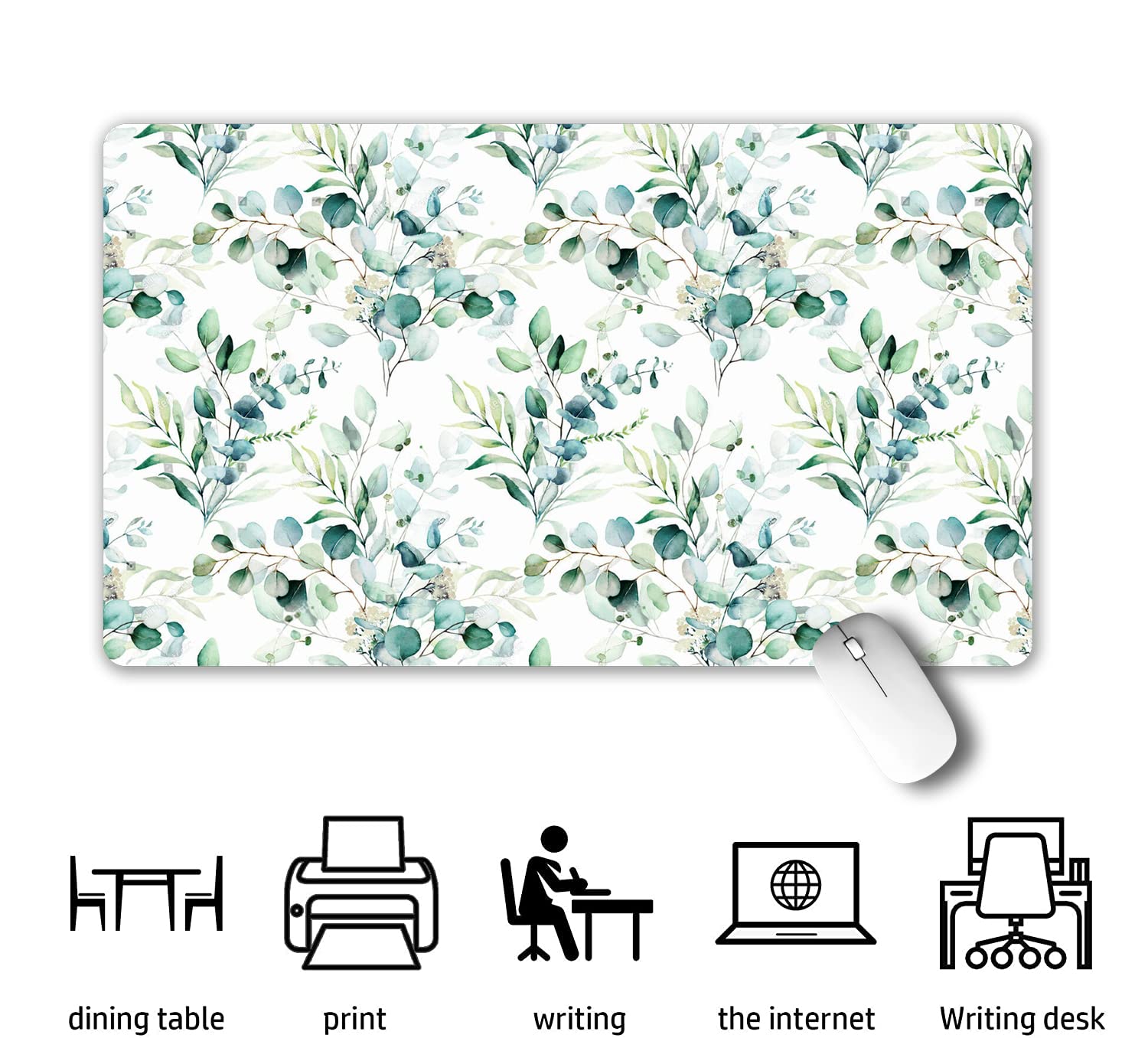 XXL Extended Gaming Mouse Pad with Non-Slip Rubber Base - Waterproof Large Keyboard Mat for Work, Office & Home - Eucalyptus Leaf Floral Design Desk Decor | Perfect for PC Gaming, Writing & Workspace Organization