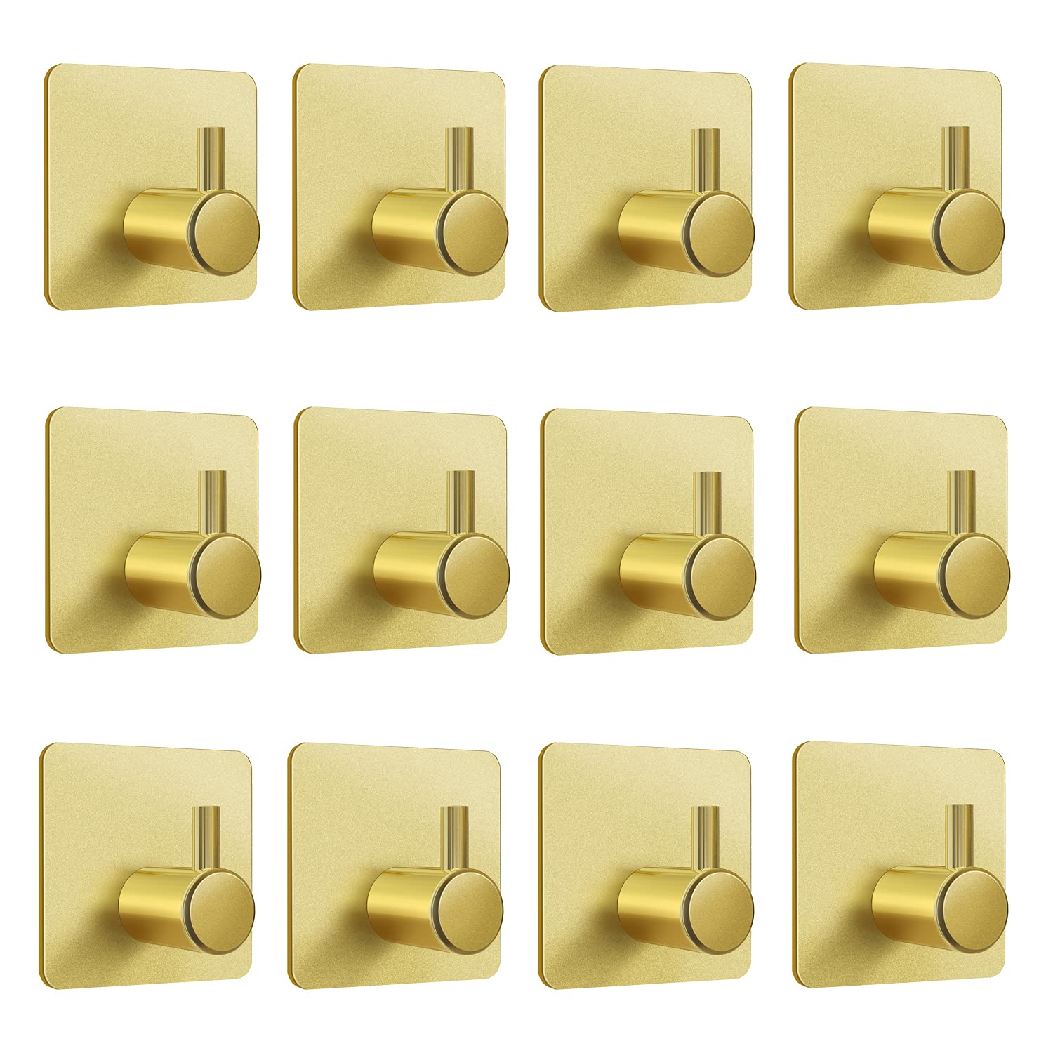 VAEHOLD Heavy Duty Gold Adhesive Wall Hooks - Waterproof Aluminum Hanging Hooks for Coats, Hats, Towels, Robes & Keys - Strong Wall Mount Hooks for Home, Kitchen, Bathroom & Office (12 Pack, Gold) - Perfect for Organizing Entryways, Closets & Laundry Rooms