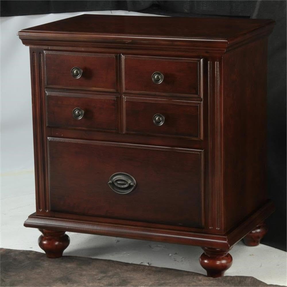 BOWERY HILL 2-Drawer Solid Wood Nightstand - Cherry Finish Transitional Bedside Table for Bedroom, Living Room & Guest Room - Stylish Storage with Two Drawers