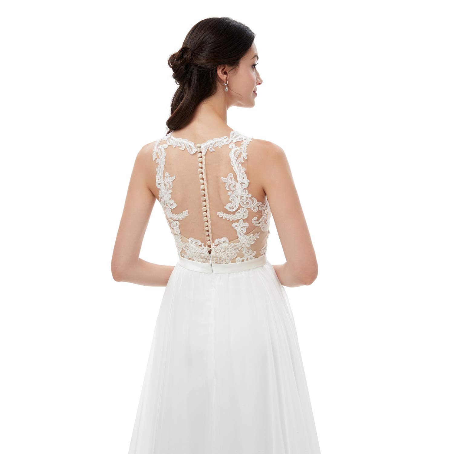 Elegant Plus Size Ivory Lace Tulle Wedding Dress - V-Neck A-Line Beach Gown for Women (US Size 4) | Perfect for Beach Weddings, Bridal Parties & Special Occasions