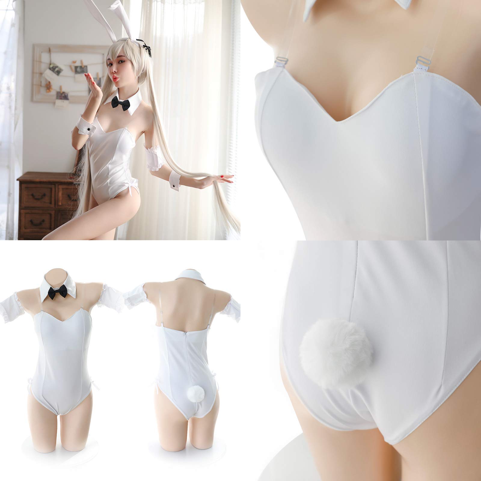 Sexy Bunny Costume for Women - Cute Playboy Bunny Outfit with Ears & Tail - Lingerie Set for Cosplay, Halloween, Bachelorette Party & Role Play (7074#)