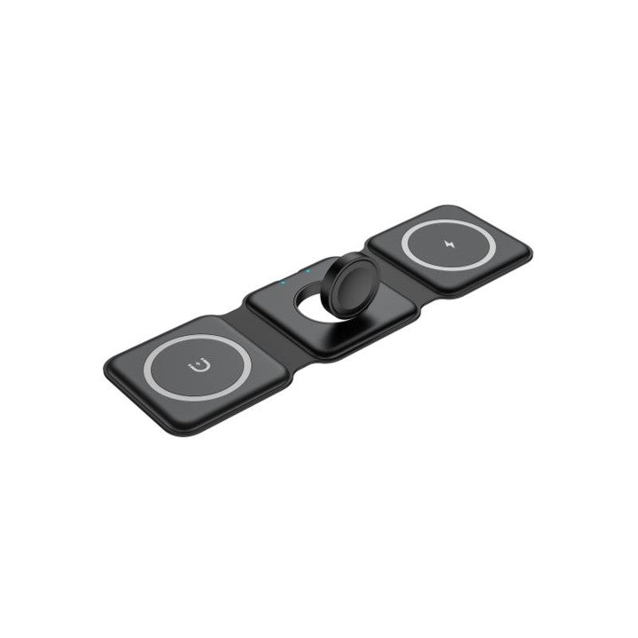QDOS SnapStand 3-in-1 Magnetic Wireless Charging Stand - Black | Fast Charging for iPhone, Android, AirPods | Perfect for Home, Office & Travel