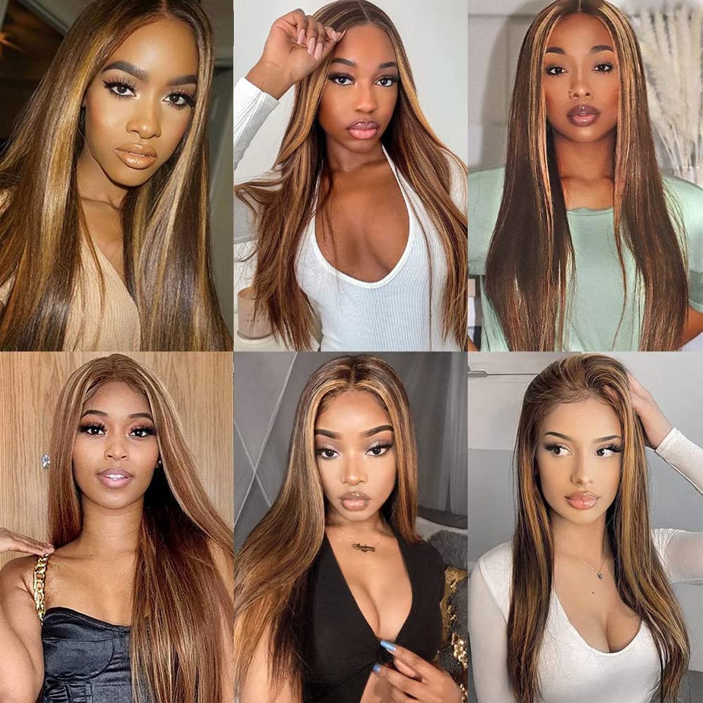 13x4 HD Straight Lace Front Wig Human Hair - Ombre Highlight 180% Density Pre-Plucked with Baby Hair | Perfect for Daily Wear, Cosplay & Special Occasions