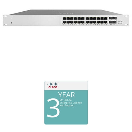 Cisco MS120 24-Port Gigabit Ethernet Switch | 24 Port PoE Network Switch with 3-Year Enterprise License & Support | Ideal for Office Networks, Small Business IT Infrastructure & Data Centers