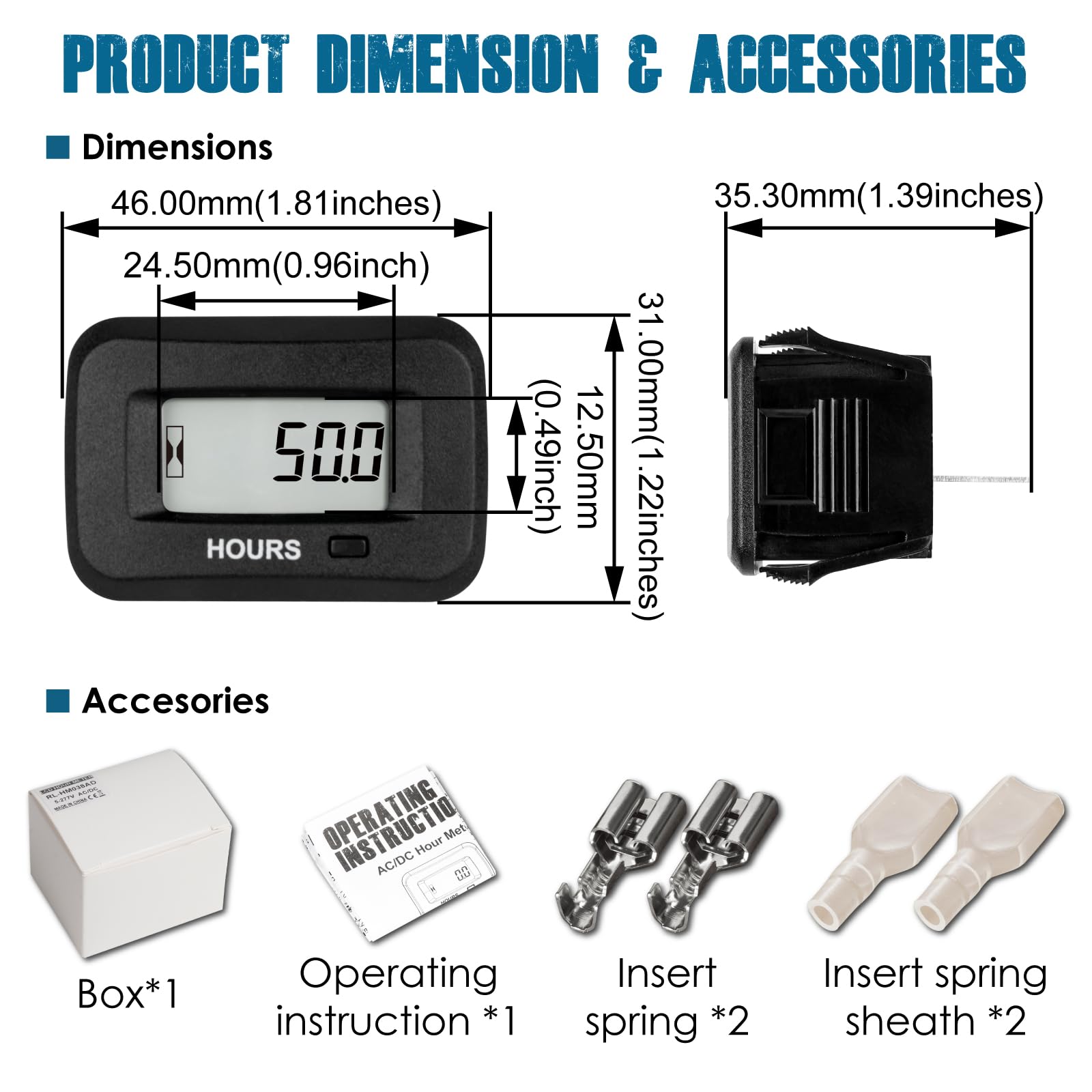 Runleader Digital LCD Hour Meter with AC/DC 5V-277V - Universal Usage Timer for Lawn Mowers, Generators, Motorcycles, Golf Carts, Forklifts & Industrial Equipment - Track Engine Hours & Maintenance Intervals