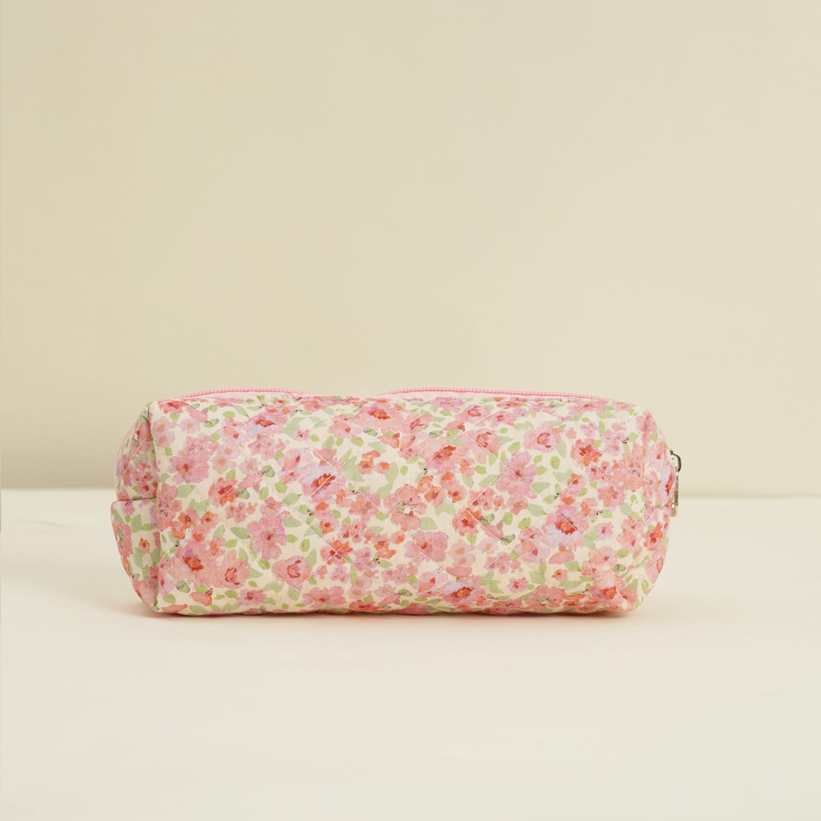4Pcs Quilted Makeup Bag Set - Cute Floral Cosmetic Organizer, Cotton Travel Toiletry Bag for Women & Girls | Perfect for Travel, Gym, and Daily Beauty Storage