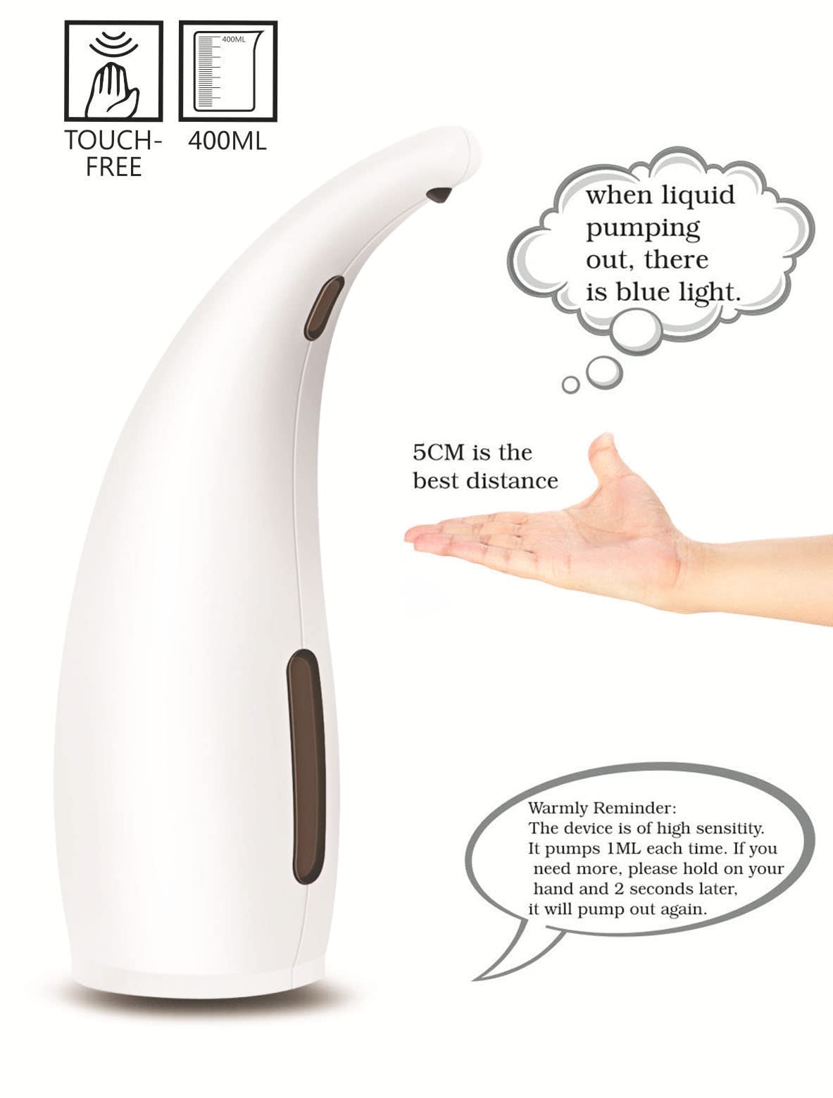 Automatic Touchless Soap Dispenser with Infrared Motion Sensor - IPX6 Waterproof for Kitchen, Bathroom & Countertop - Hands-Free Liquid Soap Dispenser for Home, Office & Public Restrooms