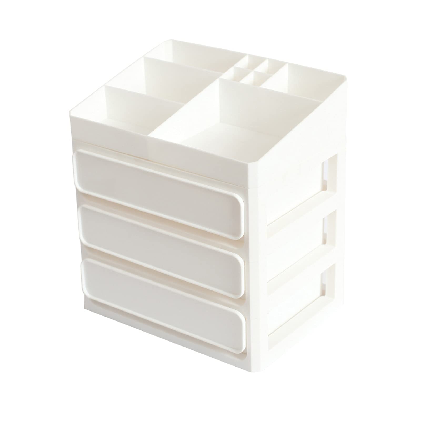 White 3-Drawer Stackable Plastic Cosmetic Storage Organizer Box - Desk & Bathroom Drawer Organizer for Makeup, Jewelry, Office Supplies - Perfect for Vanity, Dresser & Desktop Organization