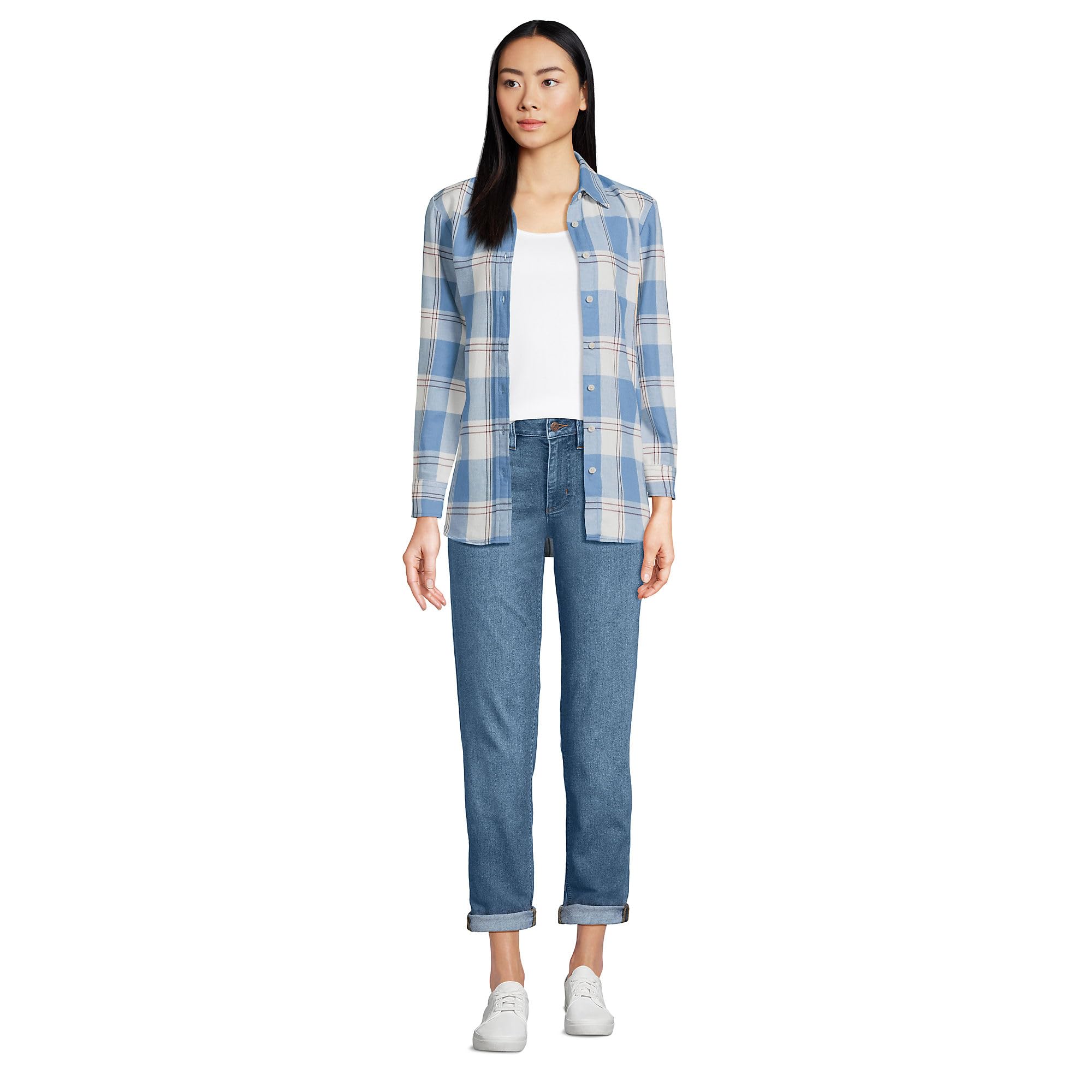 Lands' End Women's Recover Mid Rise Boyfriend Jeans - Comfortable Stretch Denim Pants for Casual Wear, Work & Everyday Outfits