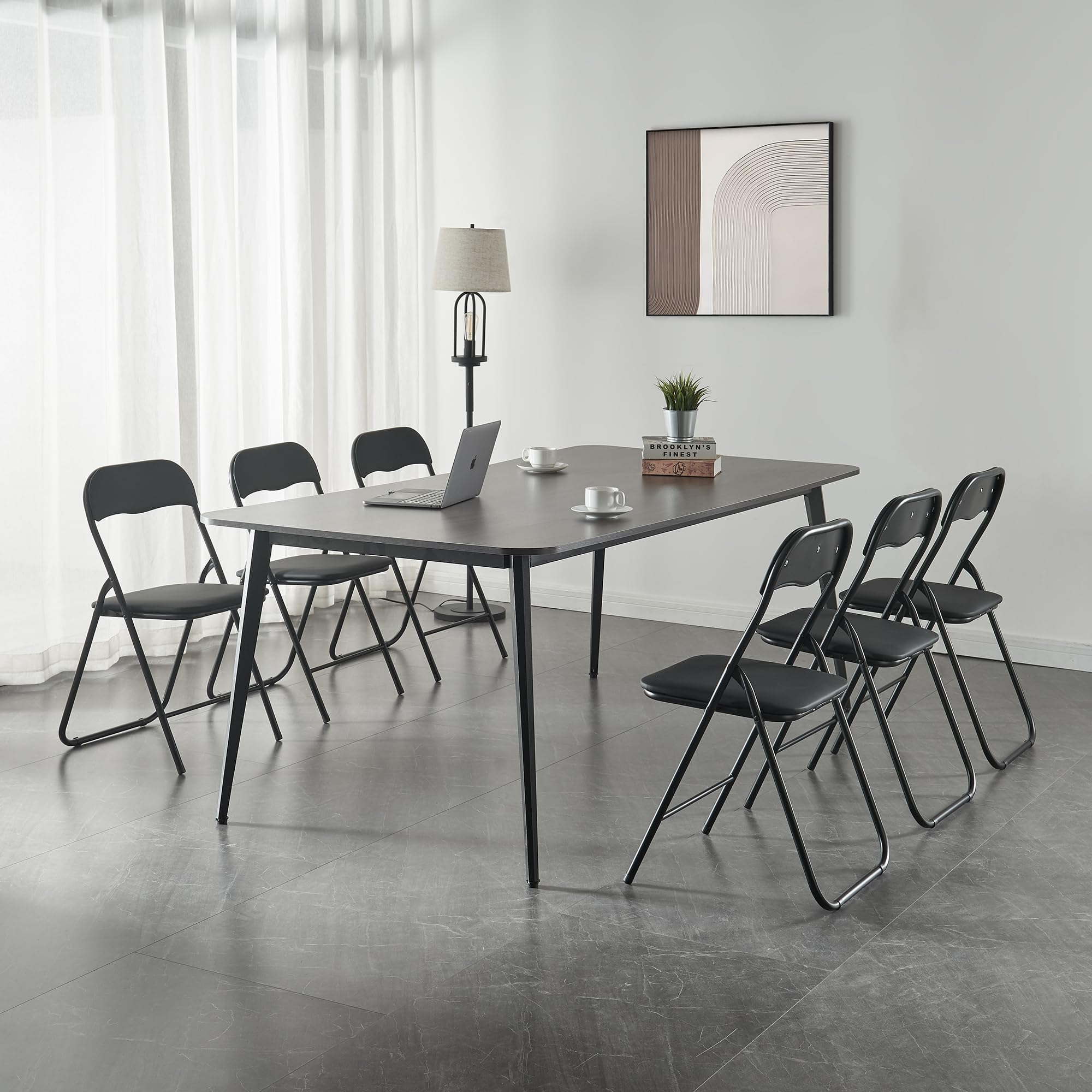 **Panana Folding Chairs with Padded Seat & Back – Heavy-Duty Metal Frame, Indoor & Outdoor Use – Comfortable for Home, Office, Parties, Camping (Grey, 6-Pack)**