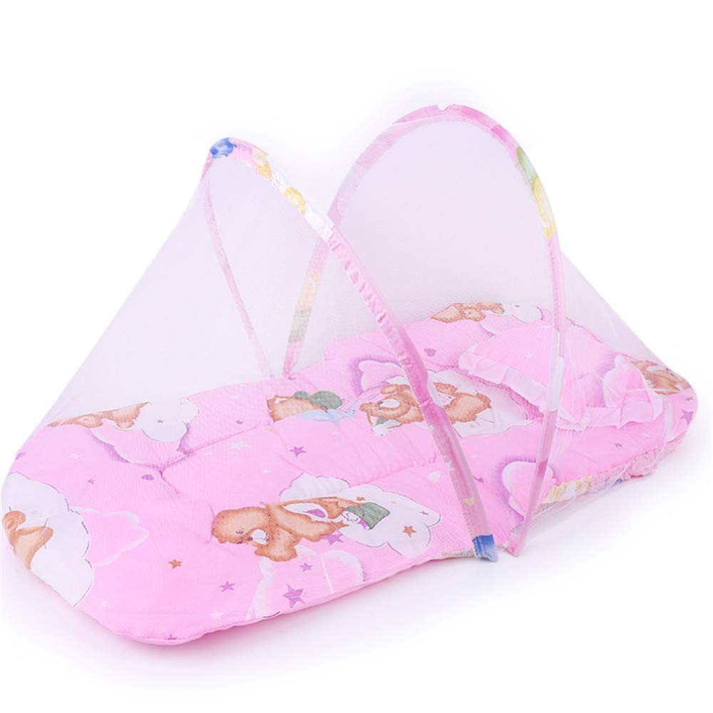 Portable Baby Mosquito Net - MOLLG Travel Crib with Mosquito Net Pad | Lightweight Pop Up Baby Tent & Travel Bed for Infants (Pink) | Perfect for Outdoor Camping, Beach Trips & Indoor Napping