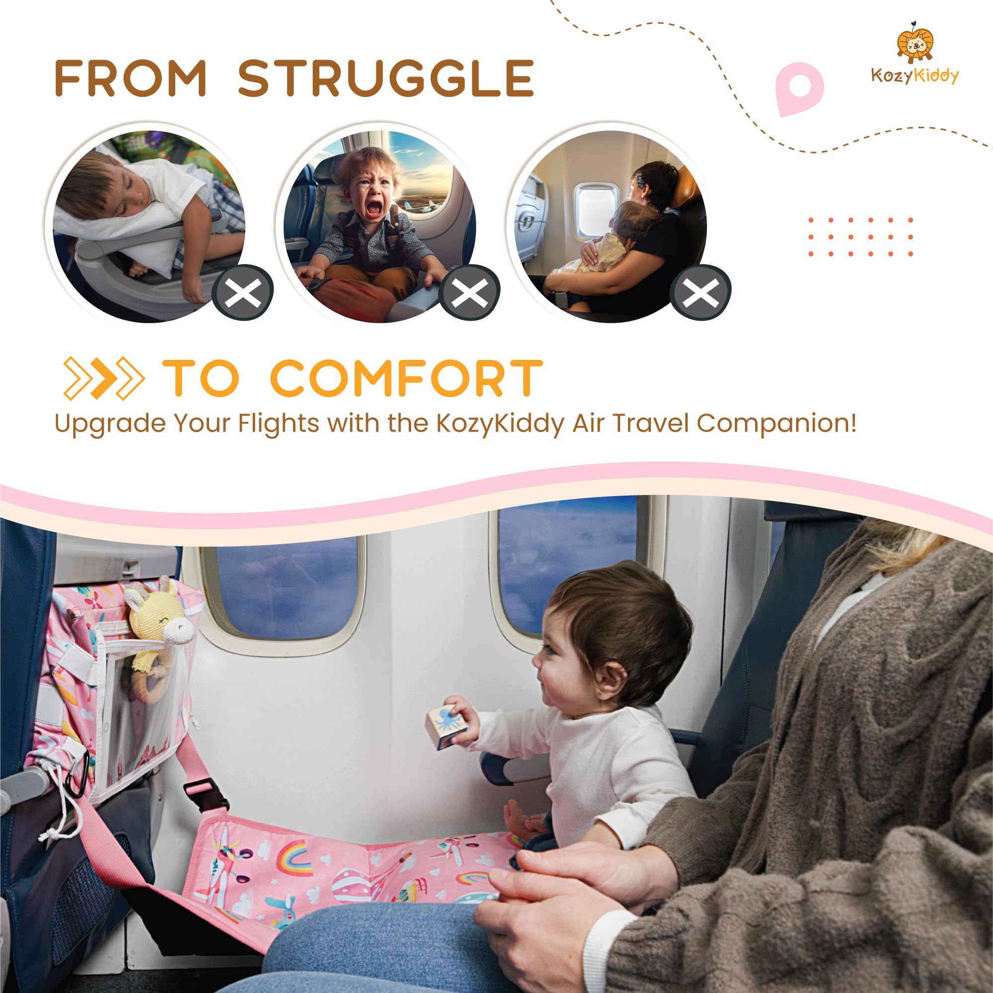 Adjustable Toddler Airplane Bed with Tablet Holder & Tray Table Cover - Kids Flight Foot Rest, Travel Cot & Hammock for Planes & Cars - Perfect for Long Flights, Road Trips & Baby Travel Essentials