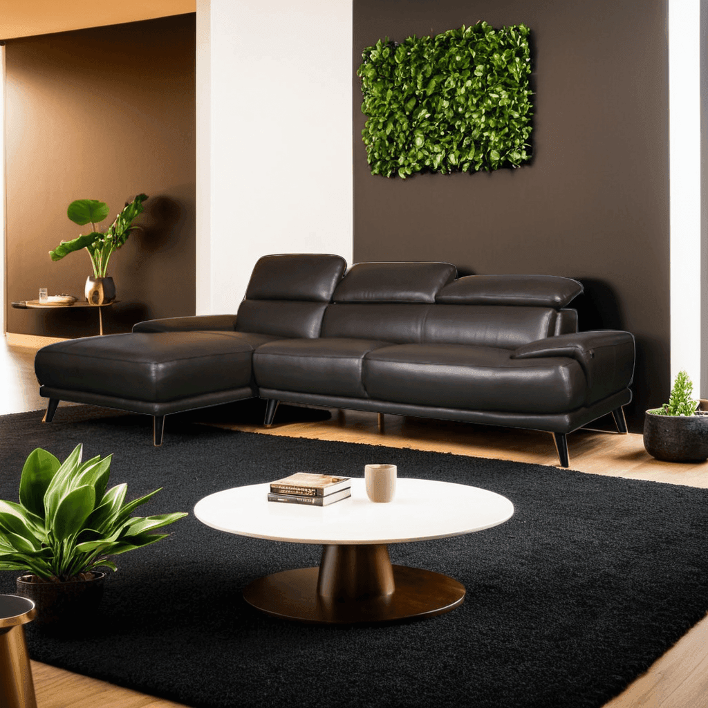 Emiko Genuine Leather L-Shaped Sofa - Modern Sectional Couch for Living Room, Home Theater & Office - Comfortable & Durable Leather Sofa Set