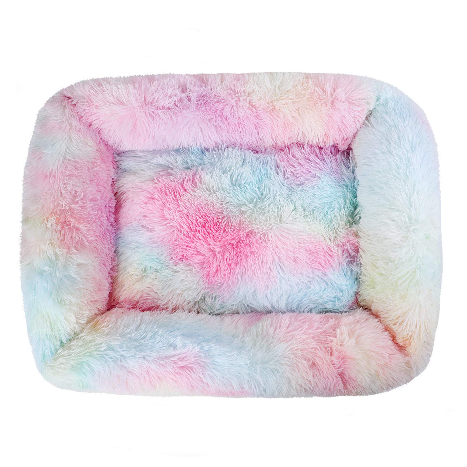 Lucky Monet Medium Dog Bed 26x22 Inch - Calming Orthopedic Pet Bed with Raised Sides - Washable Rainbow Design - Perfect for Small to Medium Dogs - Ideal for Bedroom, Living Room & Pet Travel