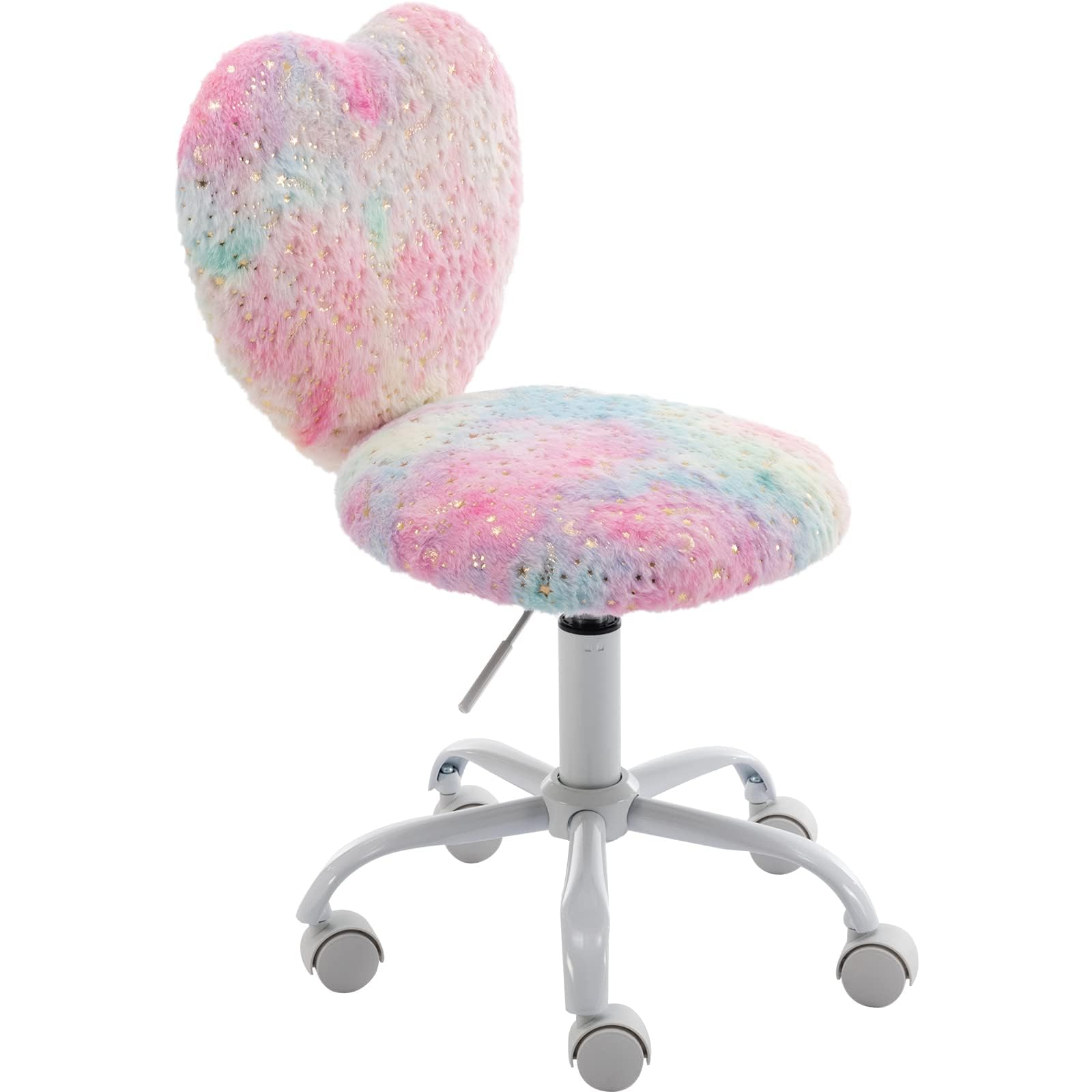Adorable Fuzzy Kids Chair for Teenage Girls - Adjustable Rolling Study Desk Chair with Heart-Shaped Back, Soft Furry Computer Task Chair for Bedroom, Dorm or Study Room - Perfect for Reading, Gaming and Homework (Multiple Colors Available)
