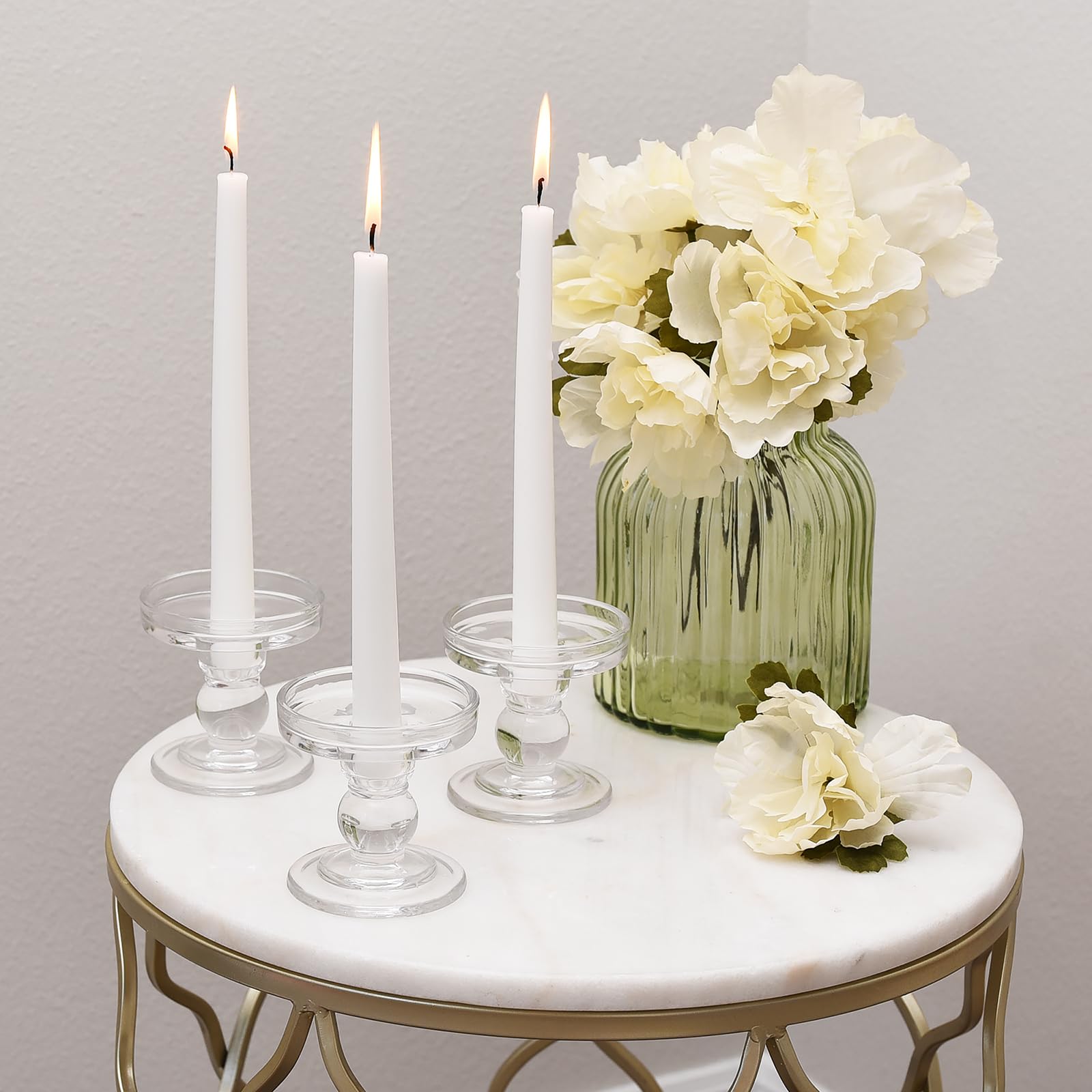 Elegant Glass Candle Holders Set of 3 - Perfect for 7/8 Inch Taper Candles & Pillar Candles - Wedding Unity Candle Set - Beautiful Table Centerpiece & Home Decor for Ceremonies, Dining, and Romantic Ambiance