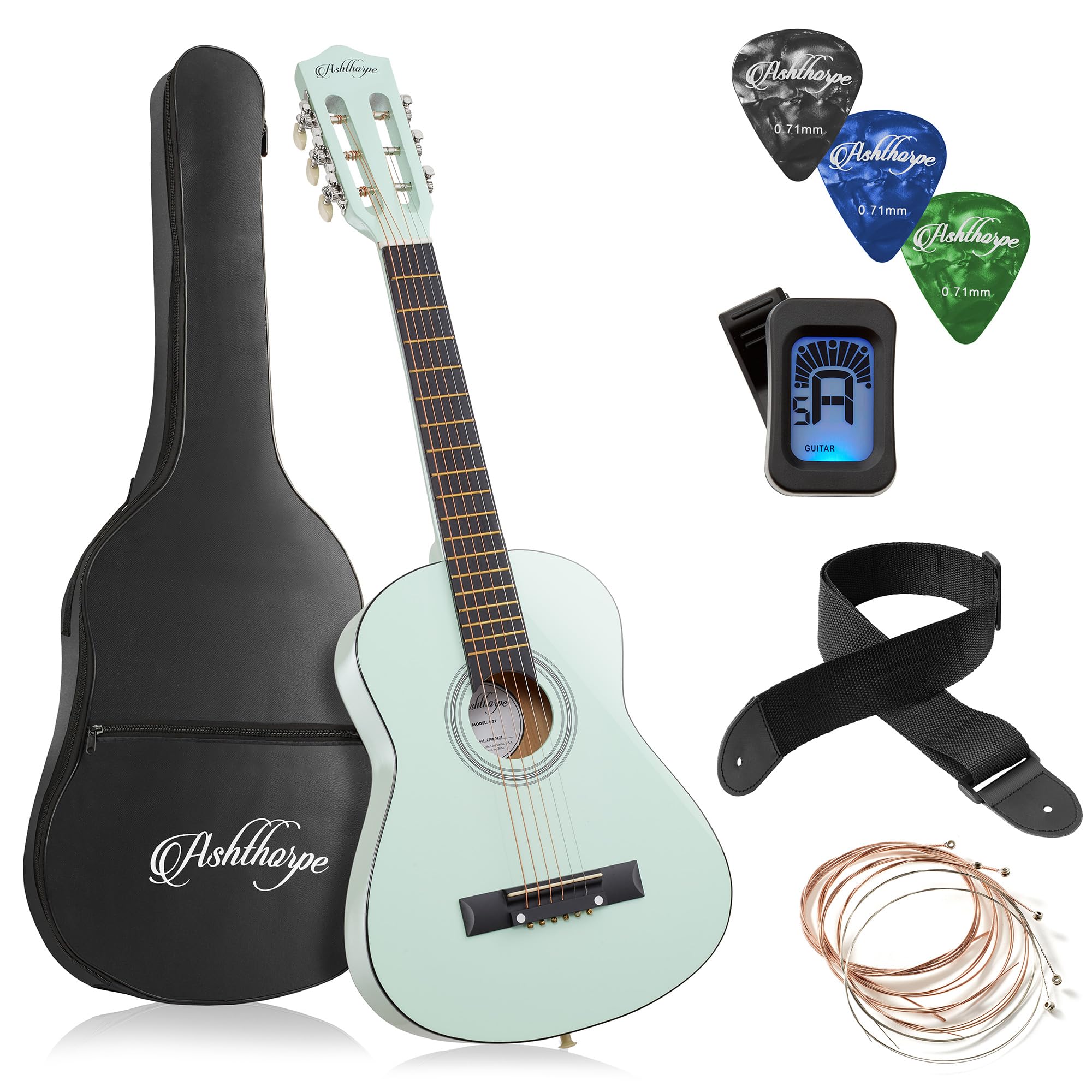 Ashthorpe 30-inch Beginner Acoustic Guitar Starter Kit - Mint Green with Gig Bag, Strings, Strap, Tuner & Picks | Perfect for Kids, Teens & Adult Beginners | Home Practice, Campfire Jams & Music Lessons