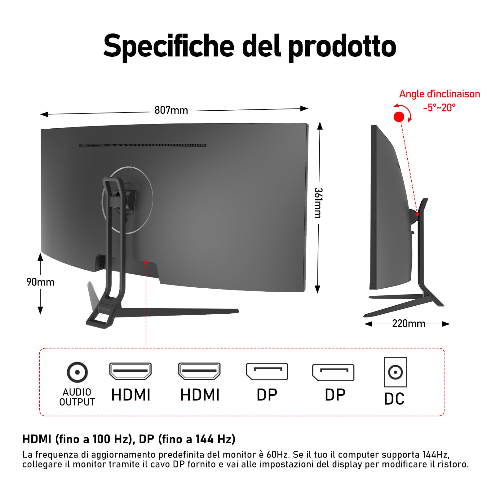 Gawfolk 34 Inch Ultrawide Curved Gaming Monitor 1500R, 144Hz, 21:9 UWQHD (3440x1440), Adaptive Sync, HDR, 178° Viewing Angle, HDMI & DisplayPort, VESA 75x75mm - Black - Perfect for Immersive Gaming, Home Office & Multimedia Entertainment