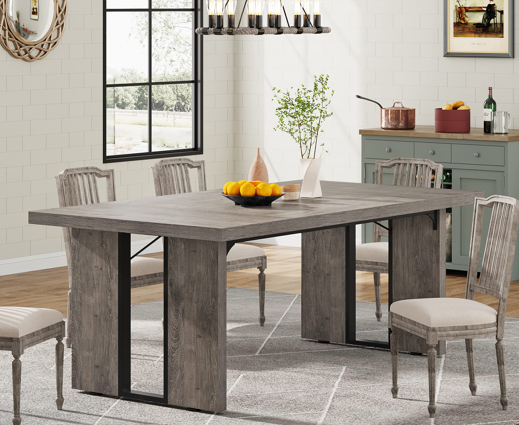 Tribesigns 71 Inch Large Dining Table for 6-8 People, Rustic Farmhouse Style Rectangular Kitchen Table, Solid Wood Dining Room Table for Family Gatherings, Dinner Parties & Home Decor