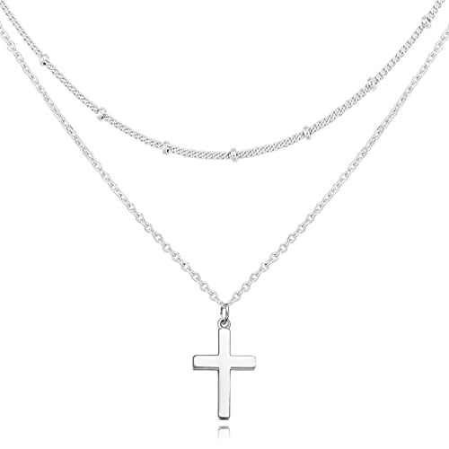 Classic style 3-silver cross necklace + satellite necklace