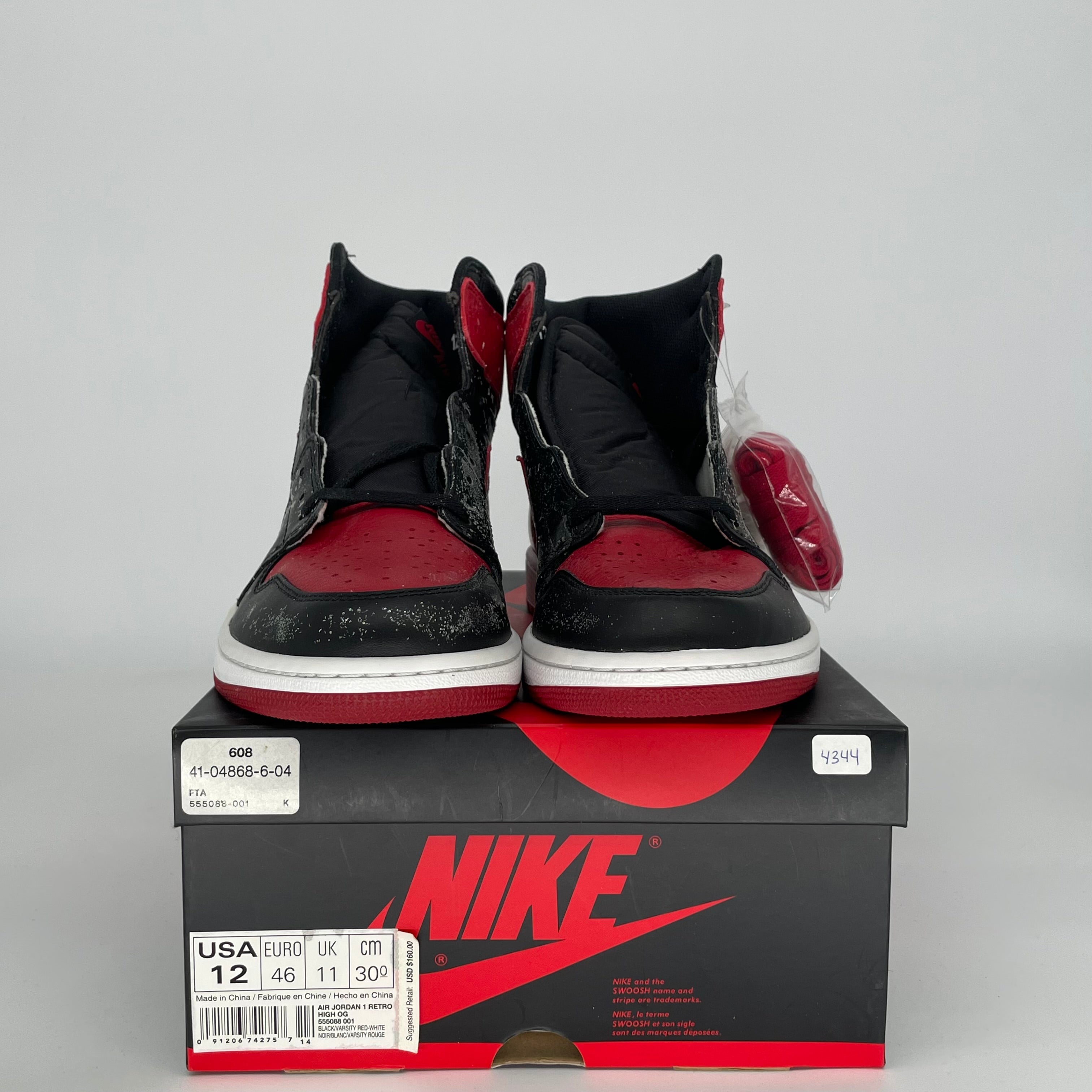 Original Air Jordan 1 Retro High OG 'Bred' Black/Red Men's Basketball Shoes Size 12 (555088-001) - Perfect for Sneaker Collectors & Streetwear Fashion