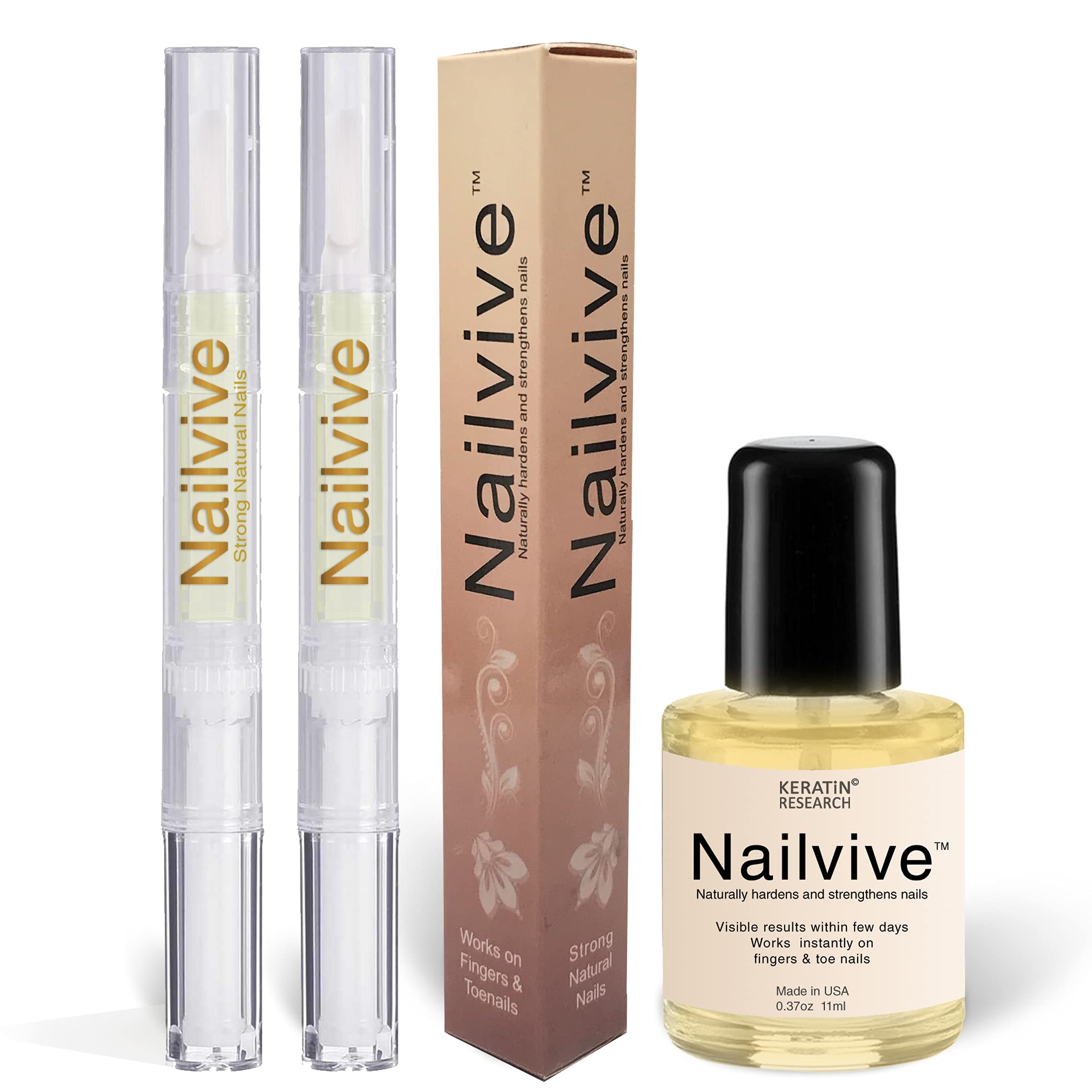 NAILVIVE Nail Strengthening Serum with Keratin & Silk Proteins - Natural Nail Treatment for Stronger, Harder Nails - Prevents Splitting, Chipping, Peeling & Cracking (Bonus Pack) - Perfect for Weak, Brittle Nails & Nail Care Routine