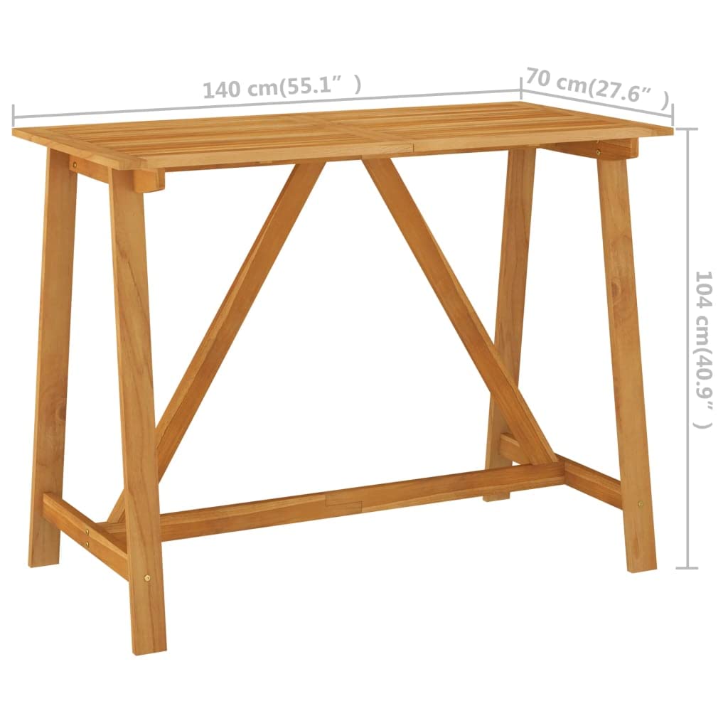 **vidaXL Solid Acacia Wood Rectangular Patio Bar Table - Durable Indoor & Outdoor Wooden Dining Table with Oil Finish - Brown, 55.1