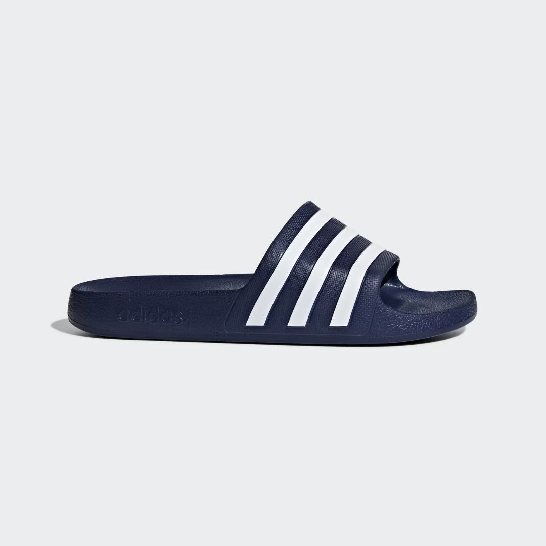 Adilette Aqua Slides for Men & Women - Comfortable Waterproof Pool & Beach Sandals (Dark Blue/Cloud White) - Perfect for Swimming, Showering & Summer Outdoor Activities