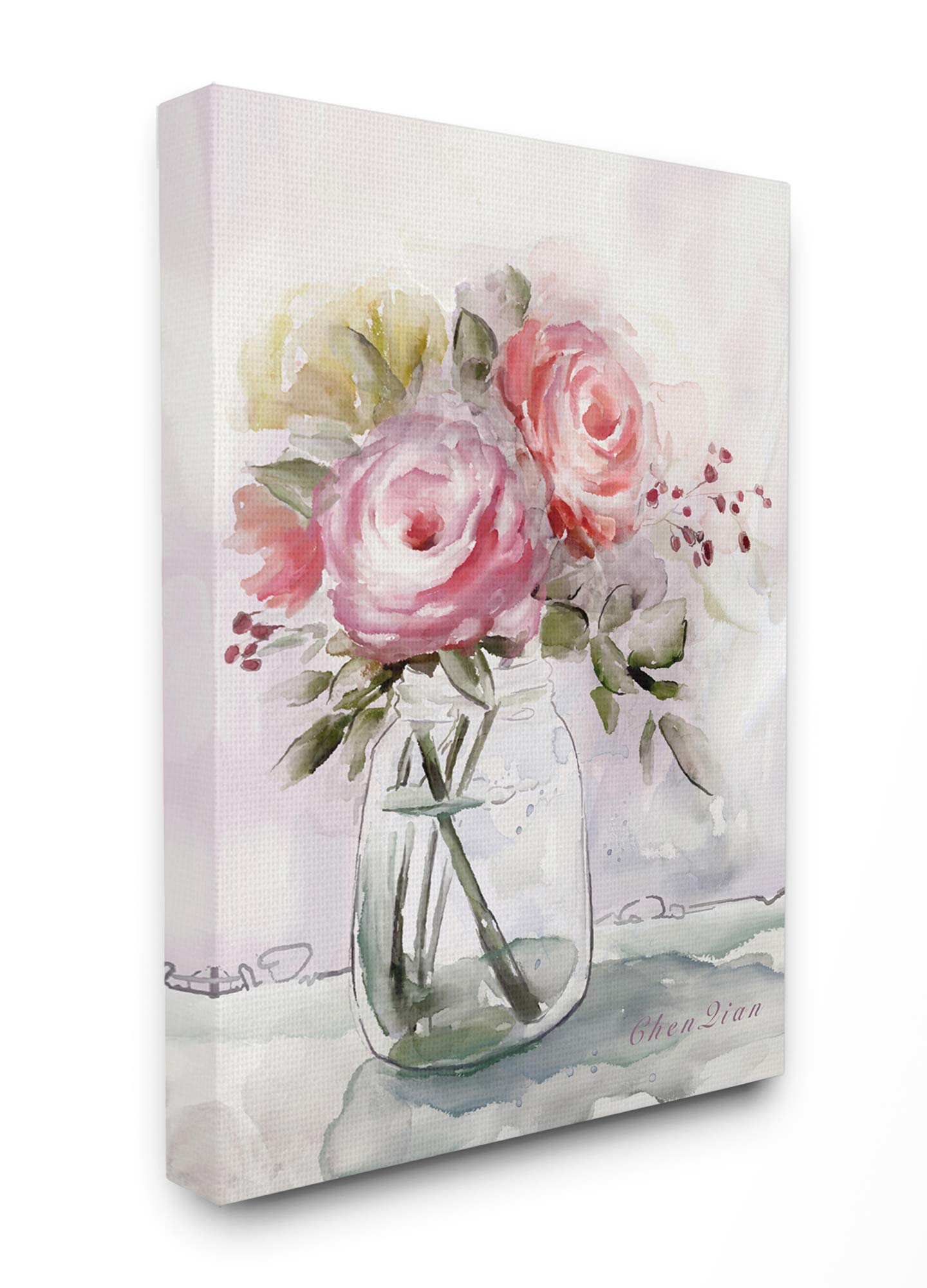 Stupell Industries Floral Watercolor Painting - Pink & Green Flower Jar Canvas Wall Art, 36