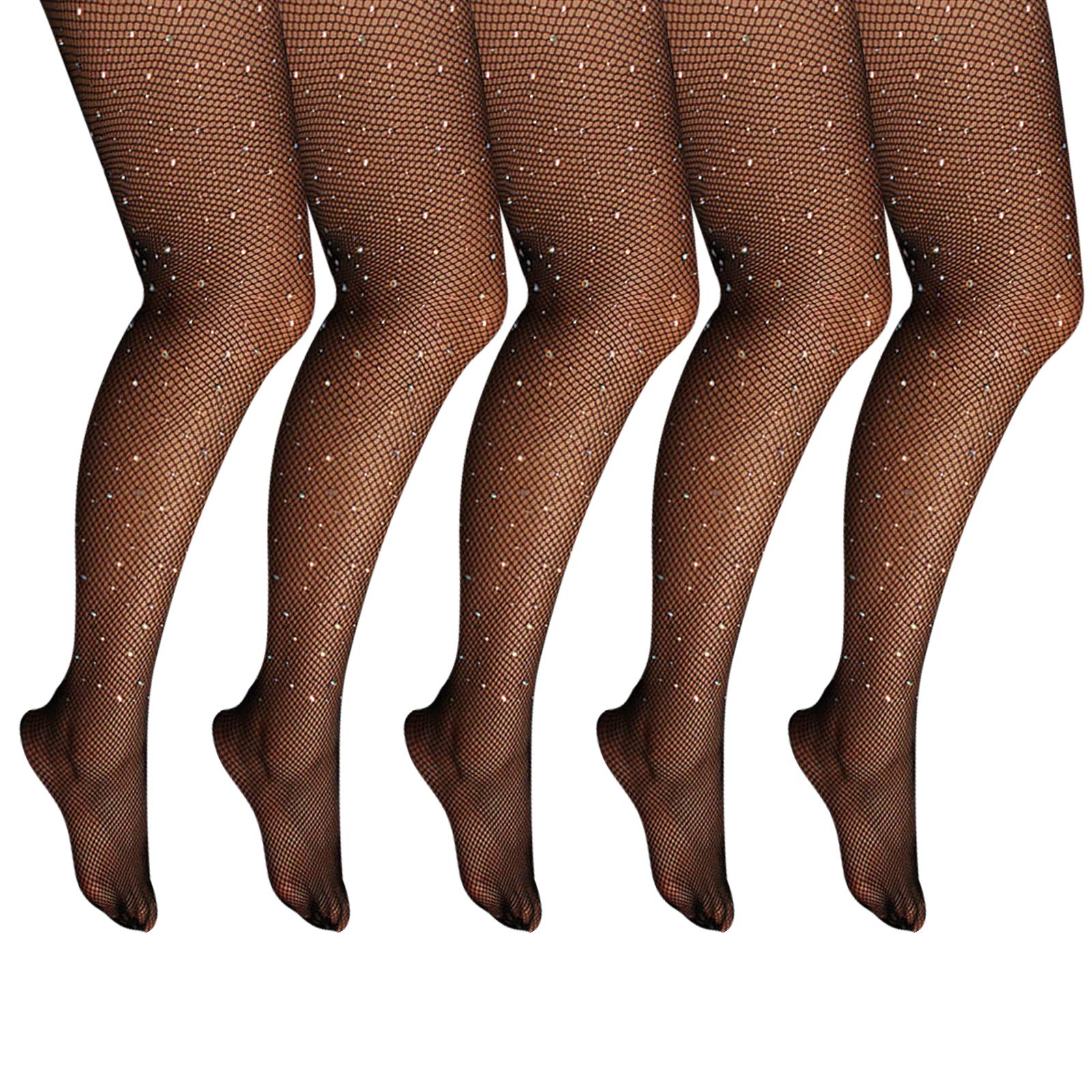 Sexy Women's Fishnet Pantyhose - 5 Pairs Shining Diamond Stockings for Party, Halloween & Cosplay | Stretchy Tight Pantyhose for Night Out & Special Occasions