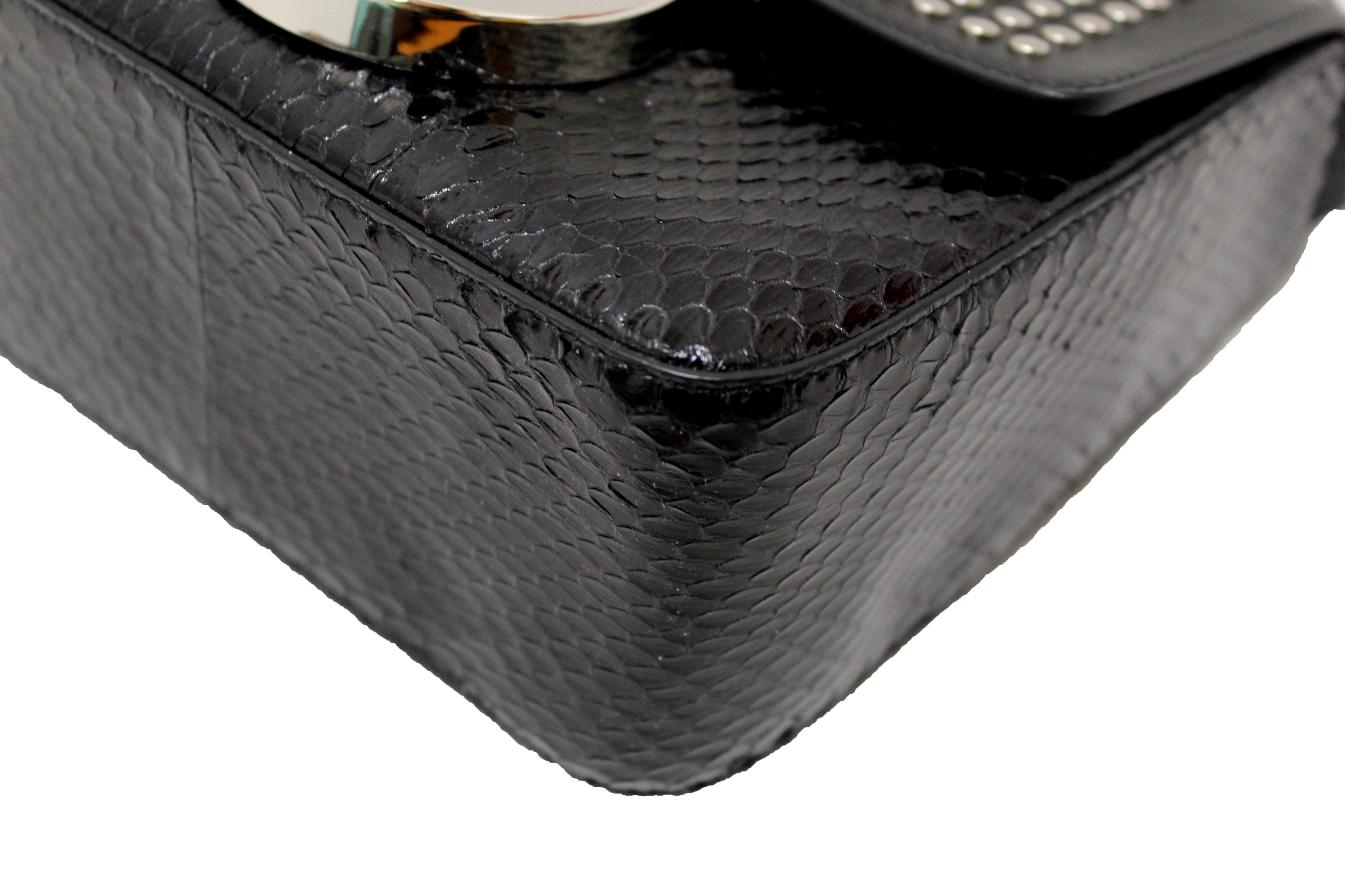 Authentic Salvatore Ferragamo Gancini Lock Flap Crossbody Bag - Genuine Leather & Python with Studded Details | Perfect for Evening Events, Date Nights & Luxury Fashion Accessories