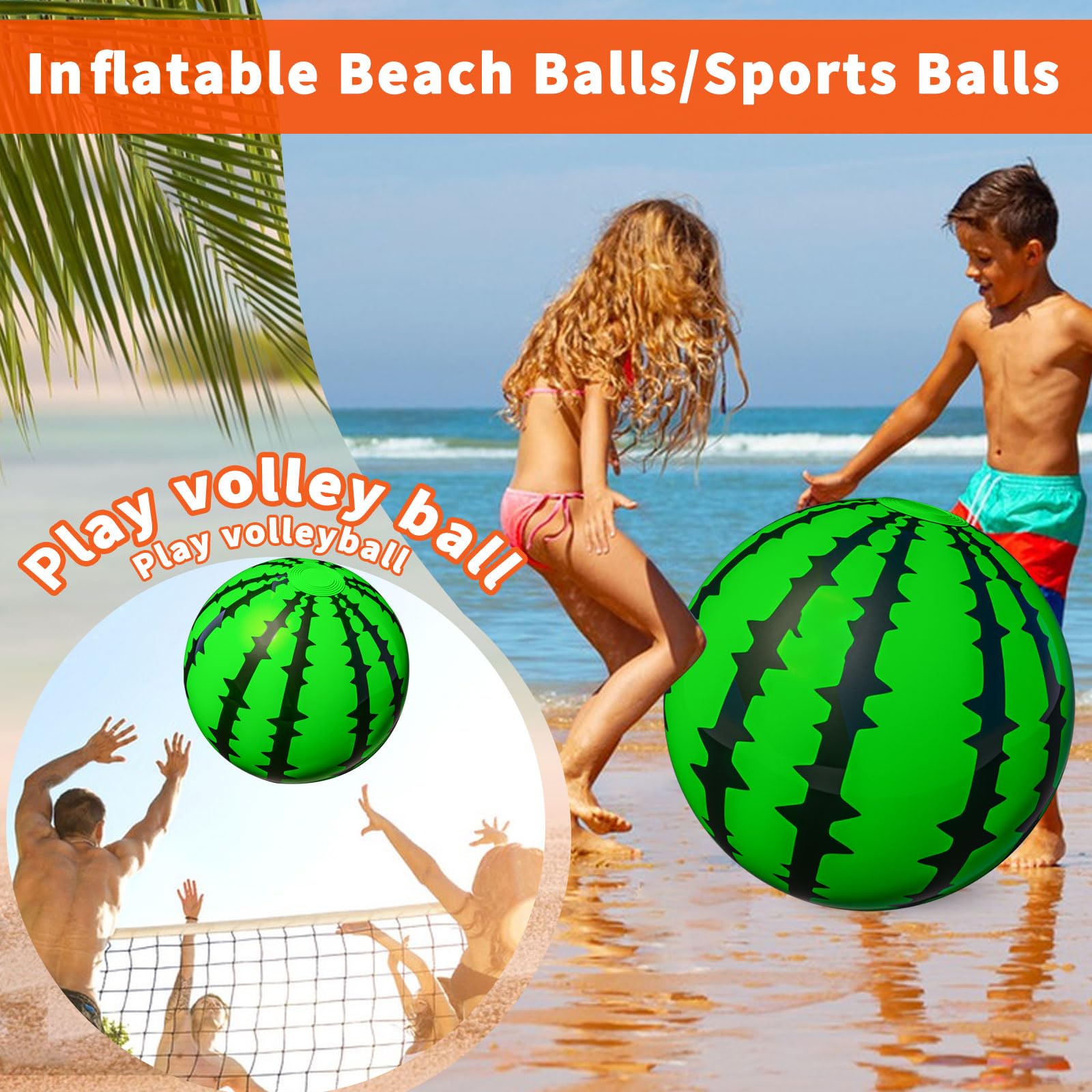 2 Pack Watermelon Rainbow Beach Balls - Large Inflatable Pool Toys for Kids & Adults, Summer Water Play, Beach Party Decorations - Perfect for Pool Parties, Beach Games, and Outdoor Summer Fun