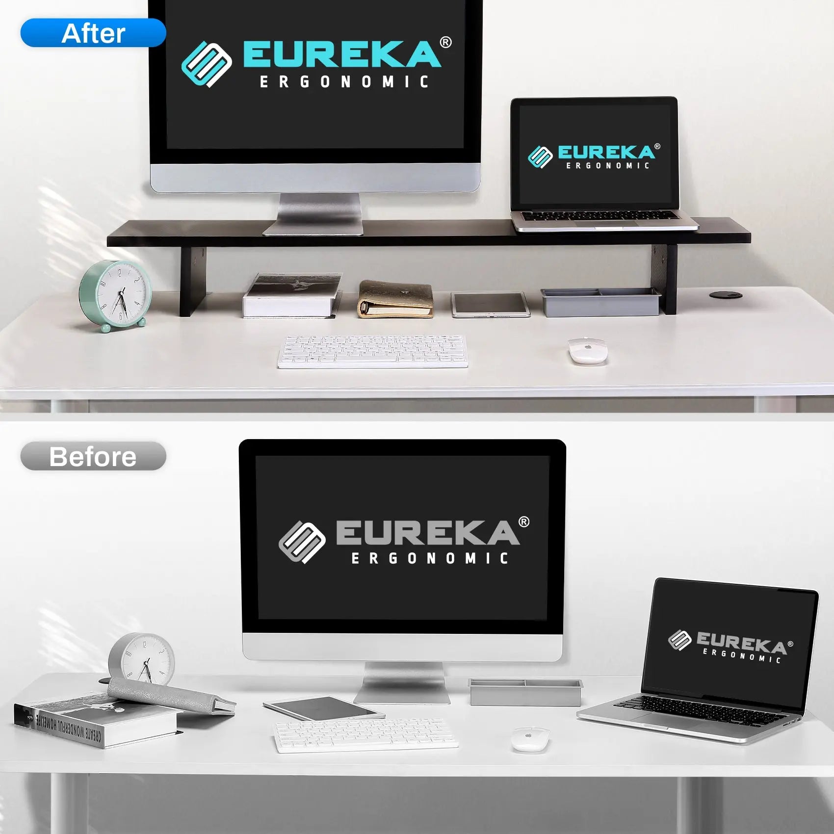Premium Carbon Fiber Dual Monitor Stand - Adjustable Height & Tilt for 13-32 inch Screens - Perfect for Home Office, Gaming & Workspace Setup