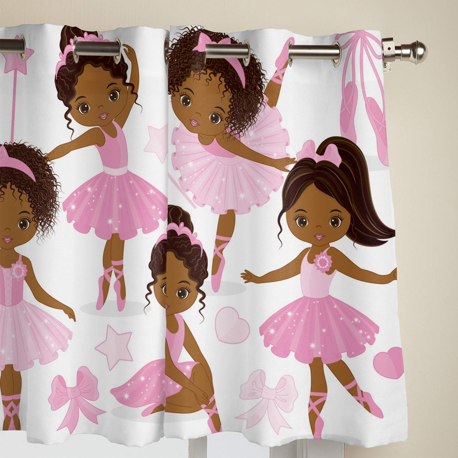 Blackout Curtains for Bedroom & Living Room - Thermal Insulated Room Darkening Window Curtains with Cute Ballerina Dancer Gymnastic Pattern, 2 Panels 52x84 Inch, Grommet Top - Perfect for Kids Room, Nursery, and Light-Sensitive Sleepers