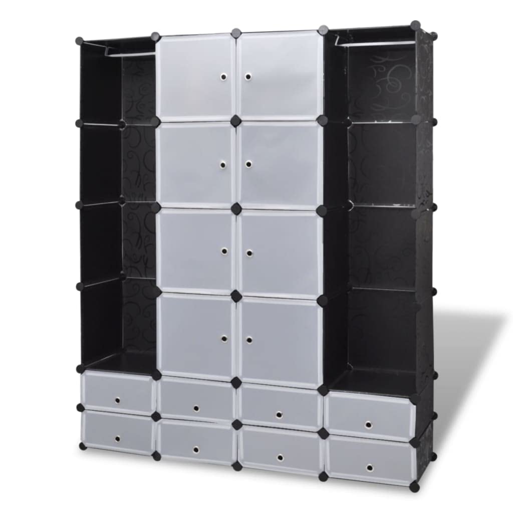 vidaXL Black & White Modular Storage Cabinet - 18 Compartment Organizer for Clothes & Shoes | Plastic & Chromed Steel Wire Construction | Perfect for Closet, Bedroom & Entryway Organization