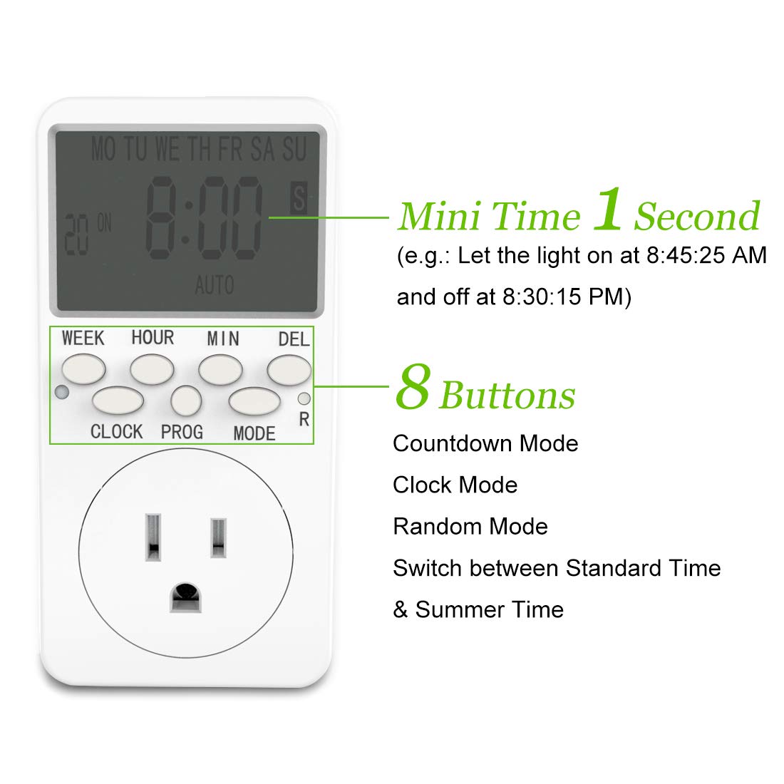 2-Outlet Extension Cord with Timer - 6ft White Power Strip for Home, Office & Travel - Perfect for Lamps, Electronics & Appliances