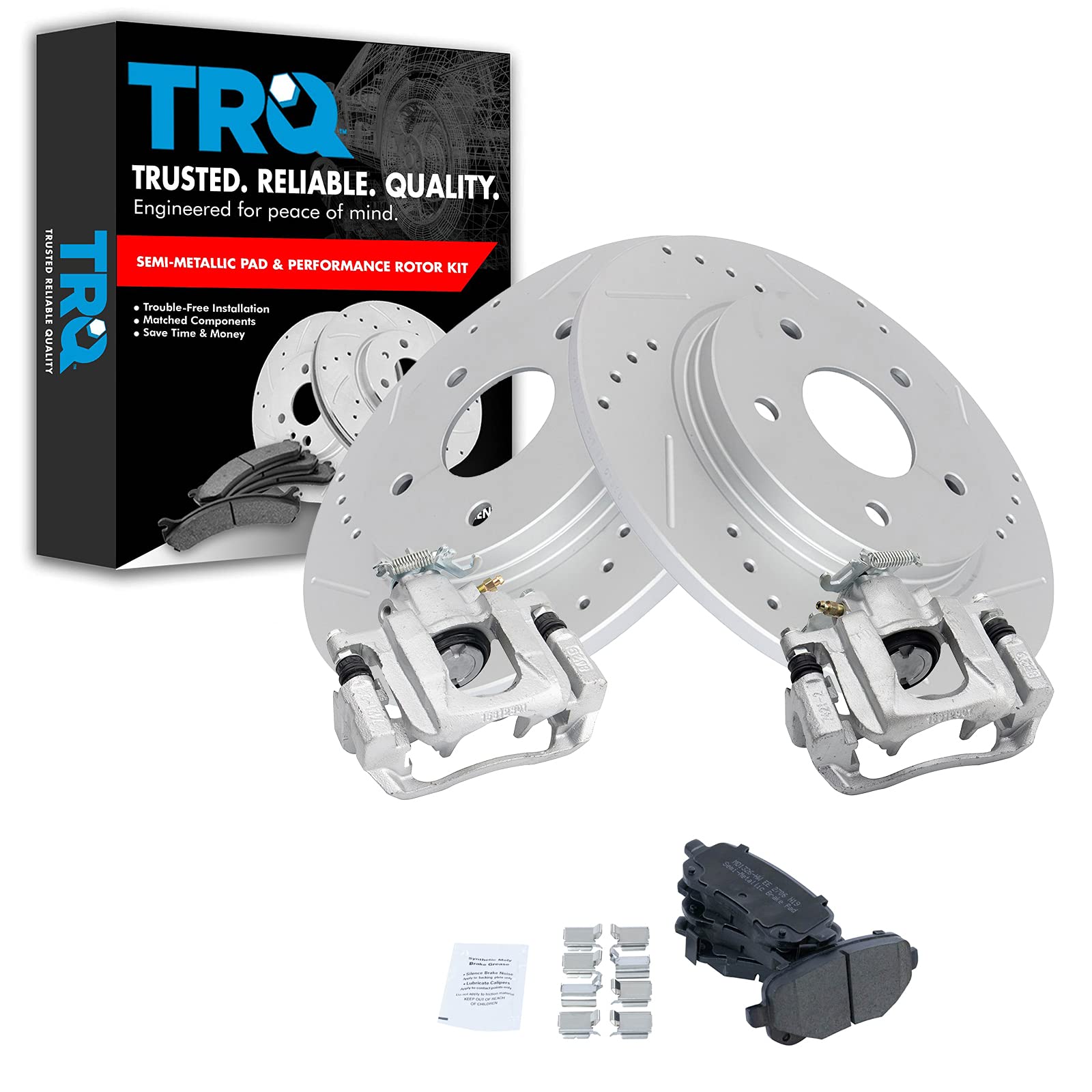 High-Performance TRQ Rear Metallic Brake Pads, Rotors & Calipers for Ram Chrysler Dodge VW - Perfect for Off-Roading, Towing & Heavy-Duty Driving