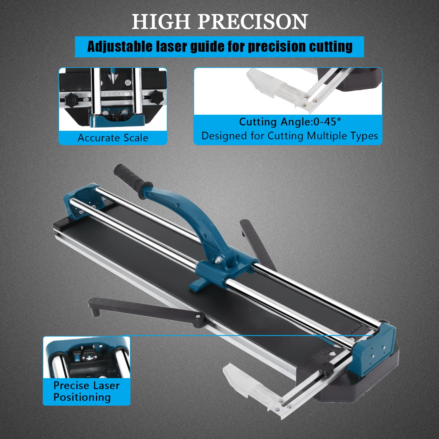 48-Inch Manual Tile Cutter with Laser Guide - Tungsten Carbide Wheel for Porcelain & Ceramic Tiles - Heavy Duty All-Steel Construction - Perfect for Home Renovation, Bathroom Remodeling & DIY Floor Tile Projects